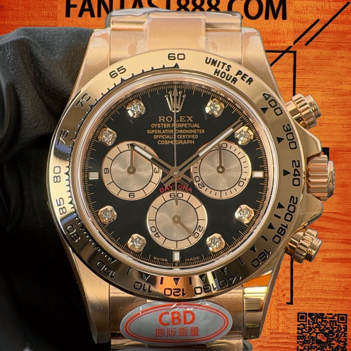 高仿勞力士 CBD廠 配重 Cosmograph Daytona 116505 玫瑰金monobloc圈 黑盤 玫瑰金monobloc計時盤 8鑽時標 4130機芯 復刻腕錶
