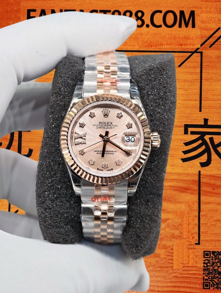 高仿私人改裝-勞力士-日誌279171 玫瑰金粉盤星鑽 復刻腕錶