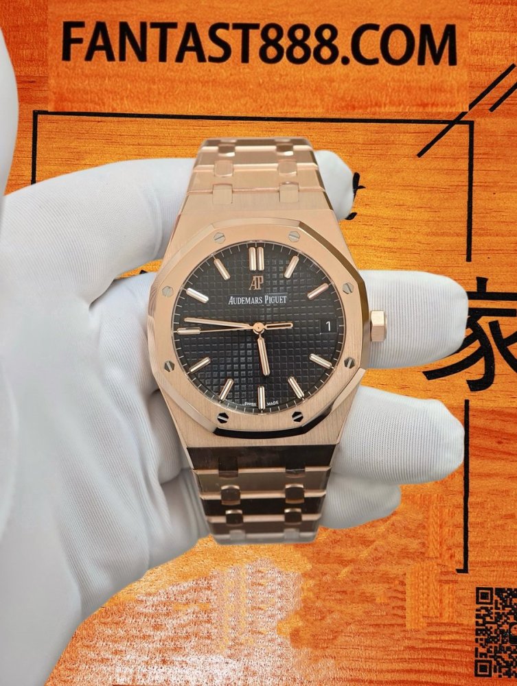 高仿私人改裝-愛彼-皇家橡樹15500OR 玫瑰金黑盤 復刻腕錶