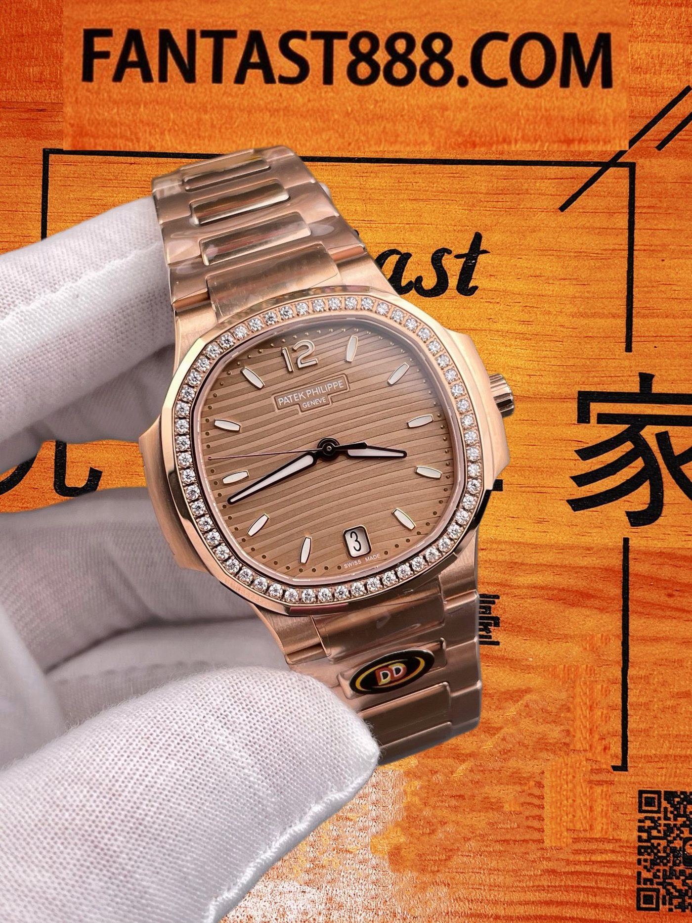 高仿百達翡麗-鸚鵡螺7118/1200R-玫瑰金鑽圈棕盤35.2mm-324機-DDF廠復刻腕錶 實拍 2