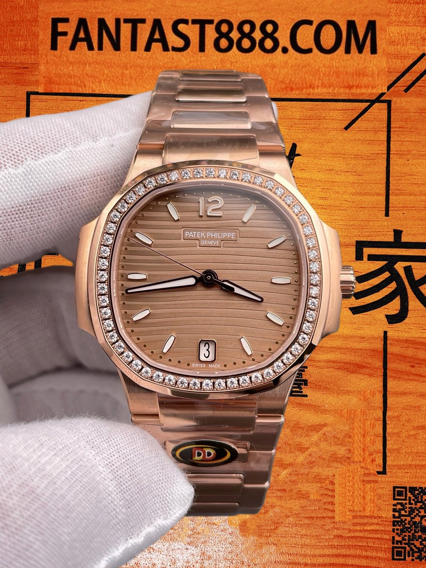 高仿百達翡麗-鸚鵡螺7118/1200R-玫瑰金鑽圈棕盤35.2mm-324機-DDF廠復刻腕錶 實拍 3