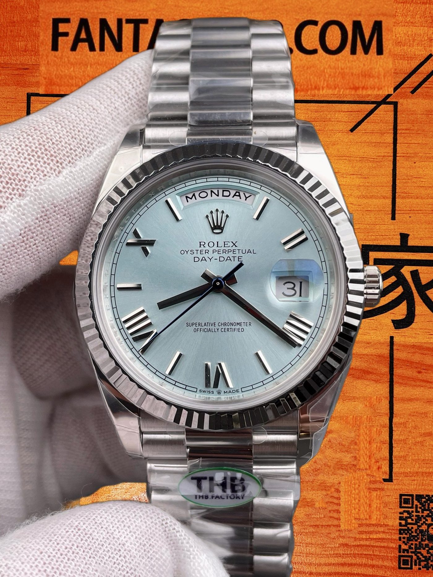 高仿勞力士-星期日曆228236-冰藍羅馬盤40mm-3255機芯配重209G-THB廠復刻腕錶 實拍 3
