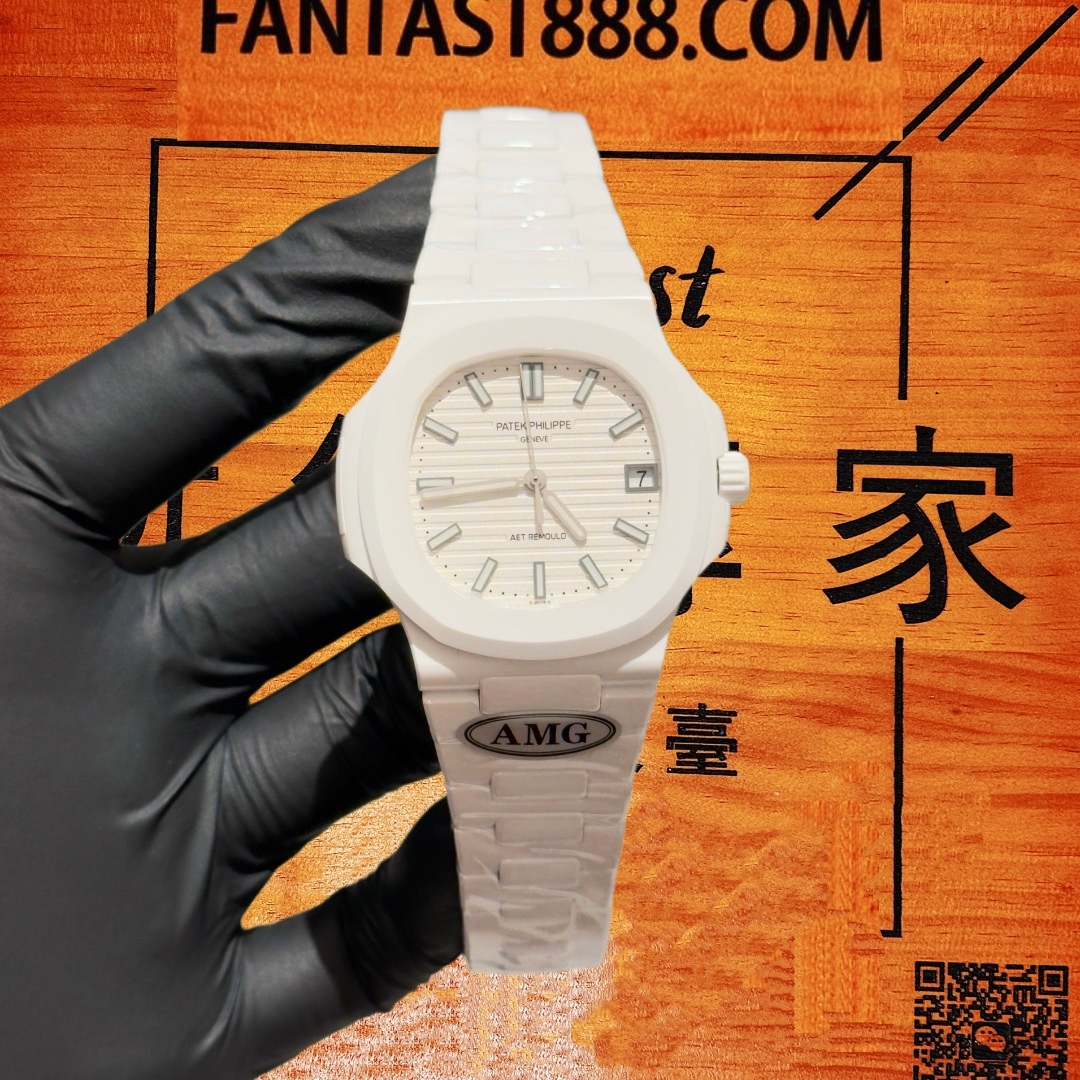 高仿百達翡麗-鸚鵡螺5711-全陶瓷白盤-AET改裝-AMG廠復刻腕錶