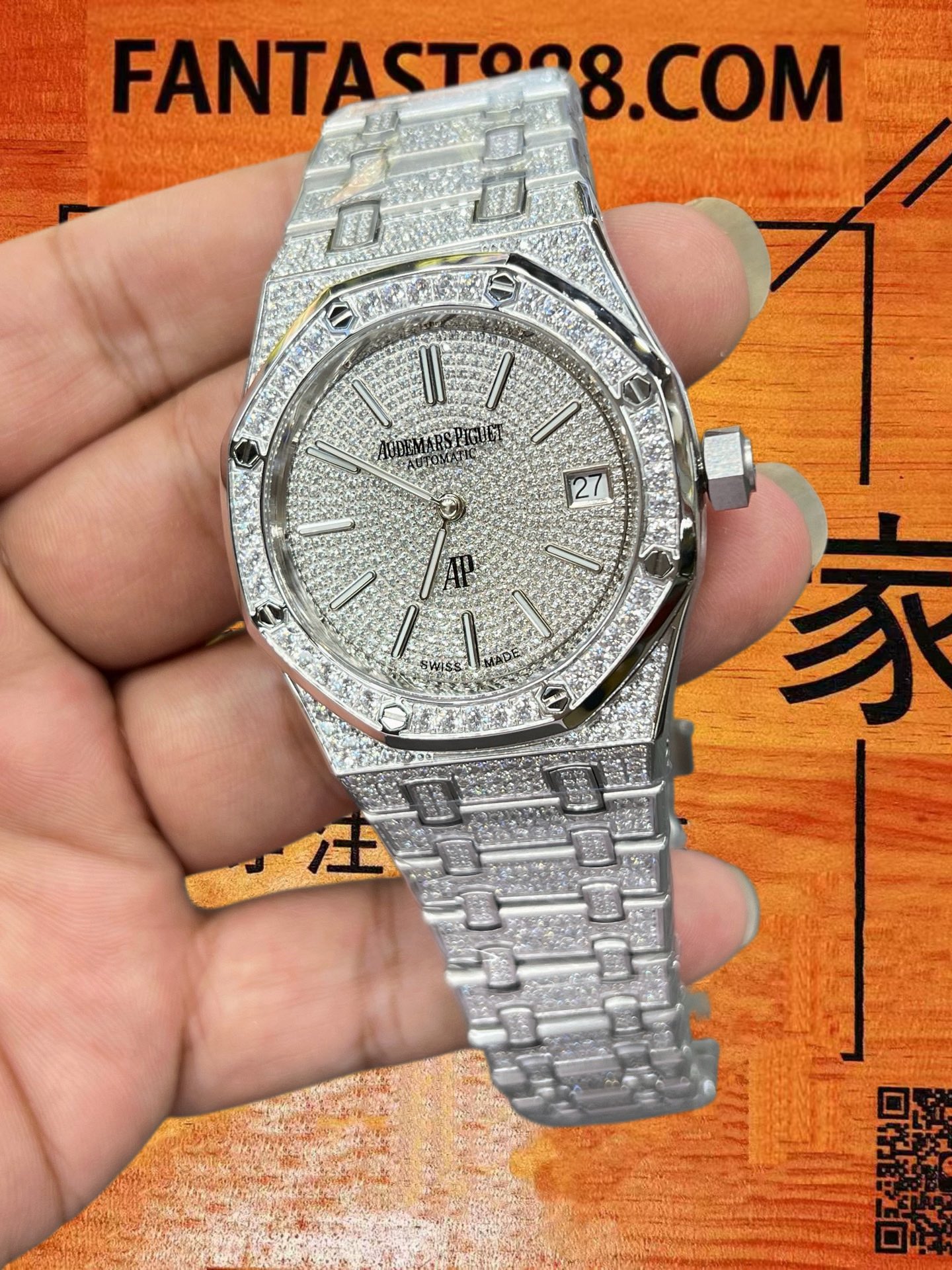 高仿愛彼-皇家橡樹-16202-Jumbo滿鑽-39mm-超薄兩針 實拍 5