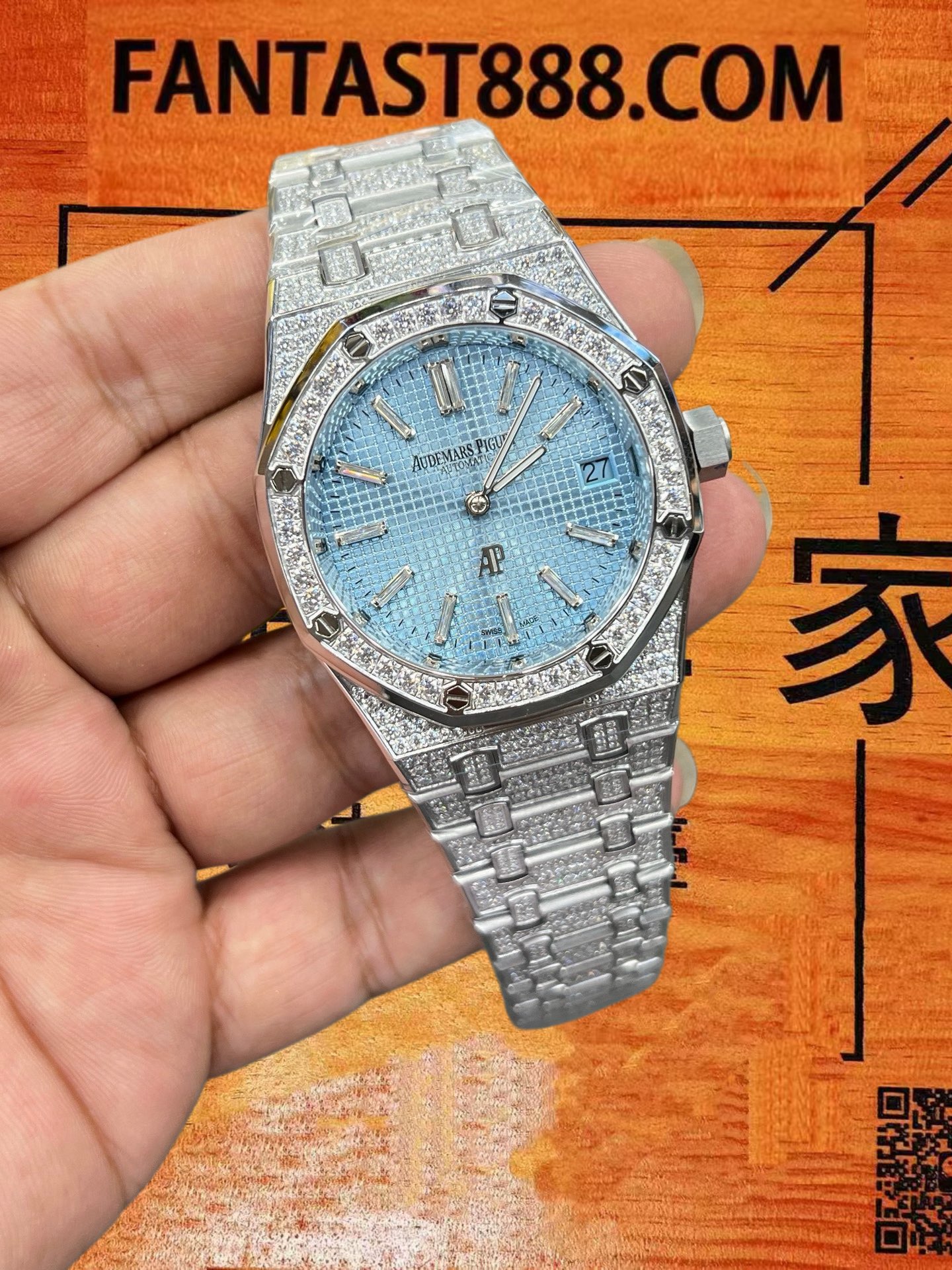 高仿愛彼-皇家橡樹-16202-Jumbo滿鑽藍盤-39mm-超薄兩針 實拍 2