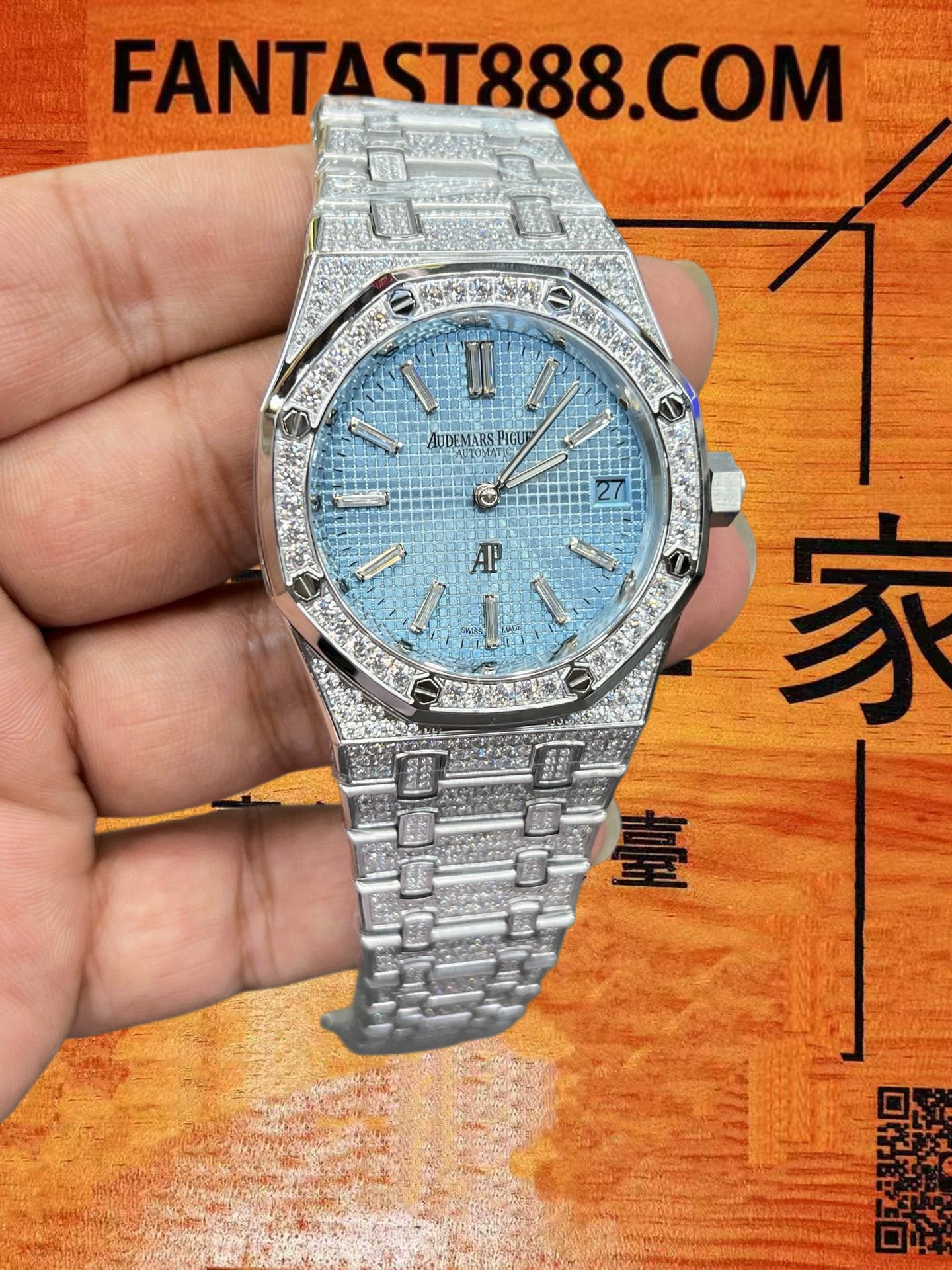 高仿愛彼-皇家橡樹-16202-Jumbo滿鑽藍盤-39mm-超薄兩針 實拍 4