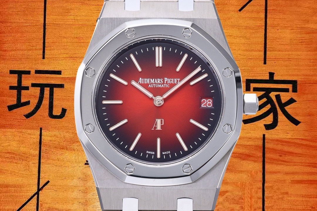 高仿愛彼-皇家橡樹-16202XT-鈦殼煙熏酒紅-39mm-Jumbo超薄 實拍 2