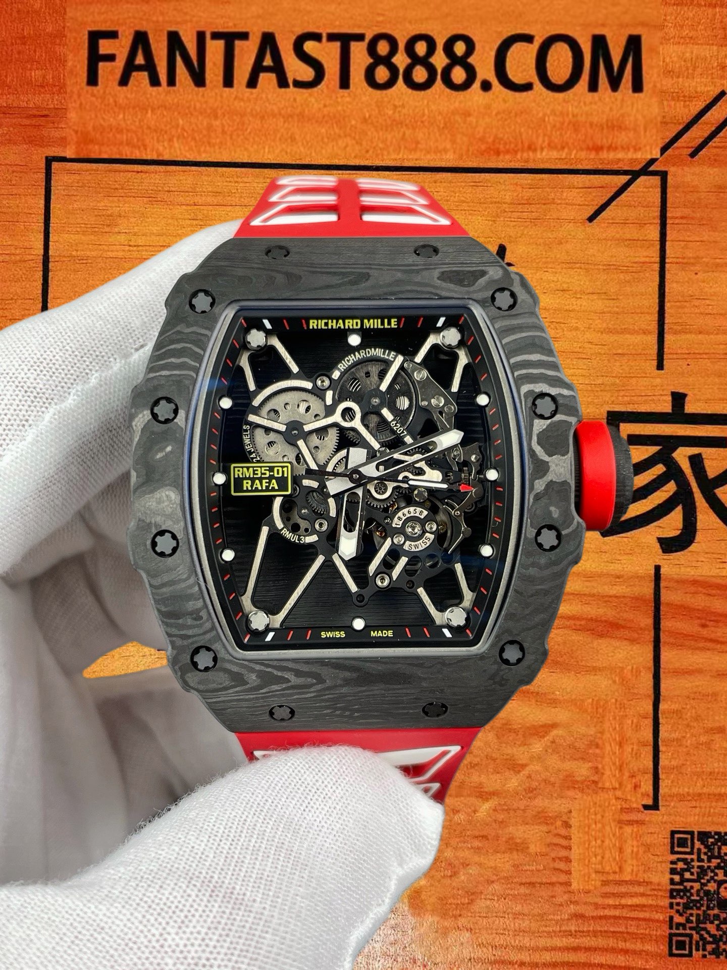 高仿理查德米勒-RM35-01-黑紅圈碳纖維-51×42mm-RMUL3機 實拍 3
