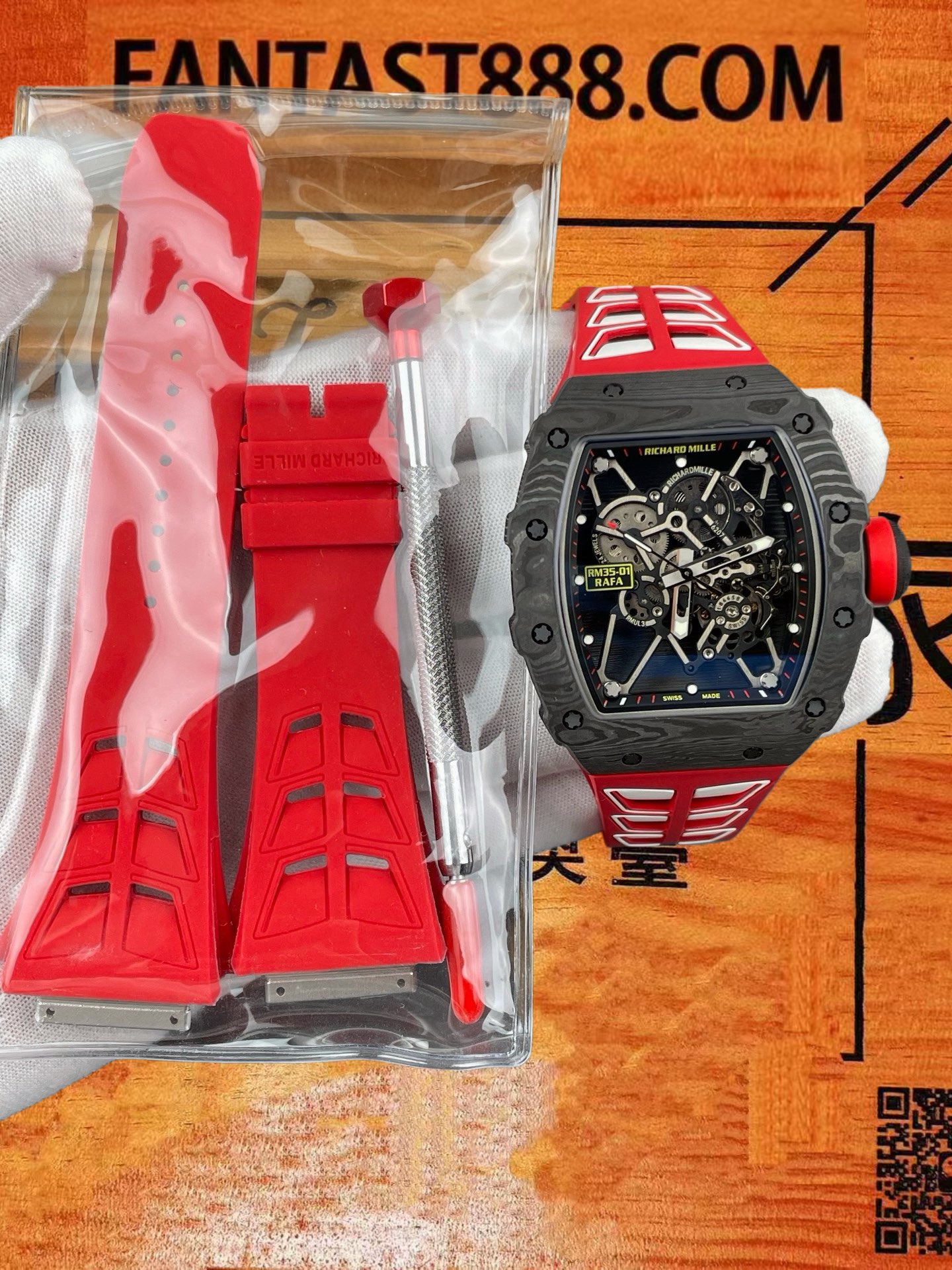 高仿理查德米勒-RM35-01-黑紅圈碳纖維-51×42mm-RMUL3機 實拍 8