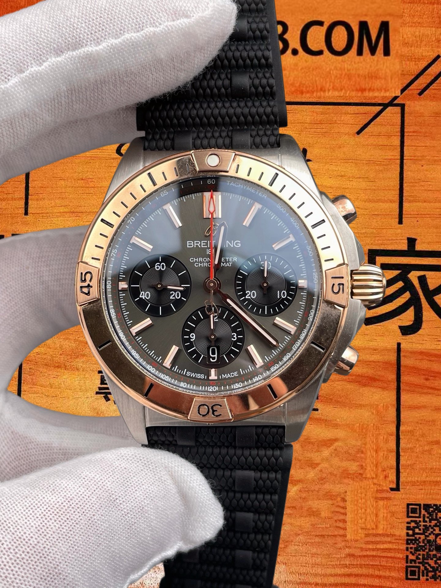 高仿百年靈-機械計時B01-間玫金灰盤-42mm-7750機 實拍 3
