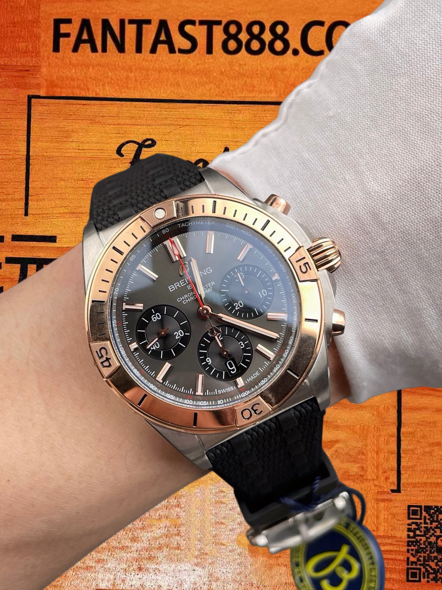 高仿百年靈-機械計時B01-間玫金灰盤-42mm-7750機 實拍 8