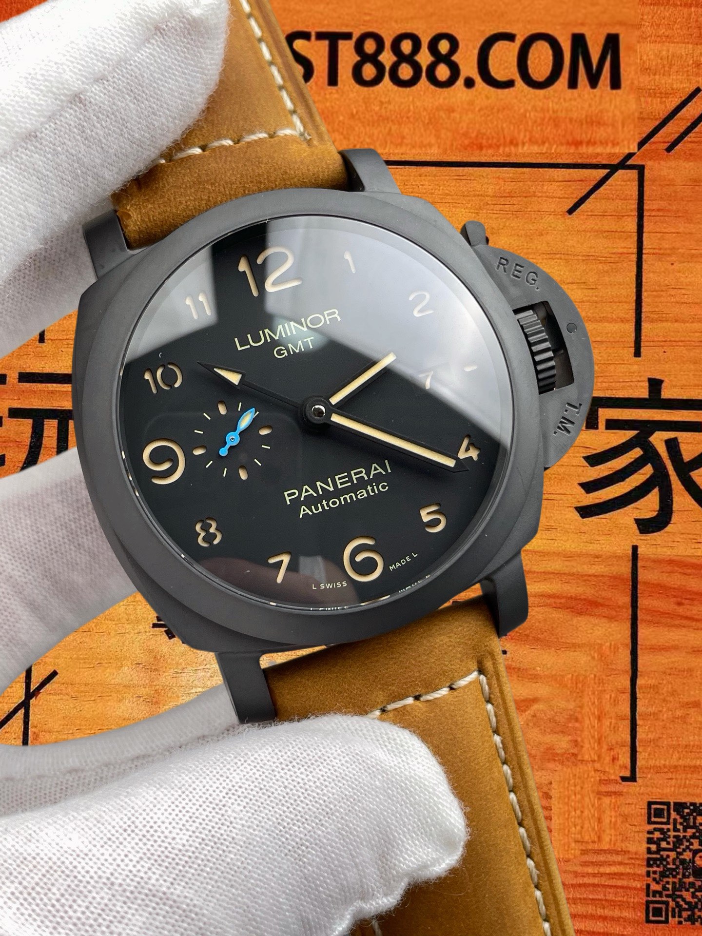 高仿沛納海-Luminor-GMT-PAM1441-黑陶瓷-44mm-P.9010機 實拍 2