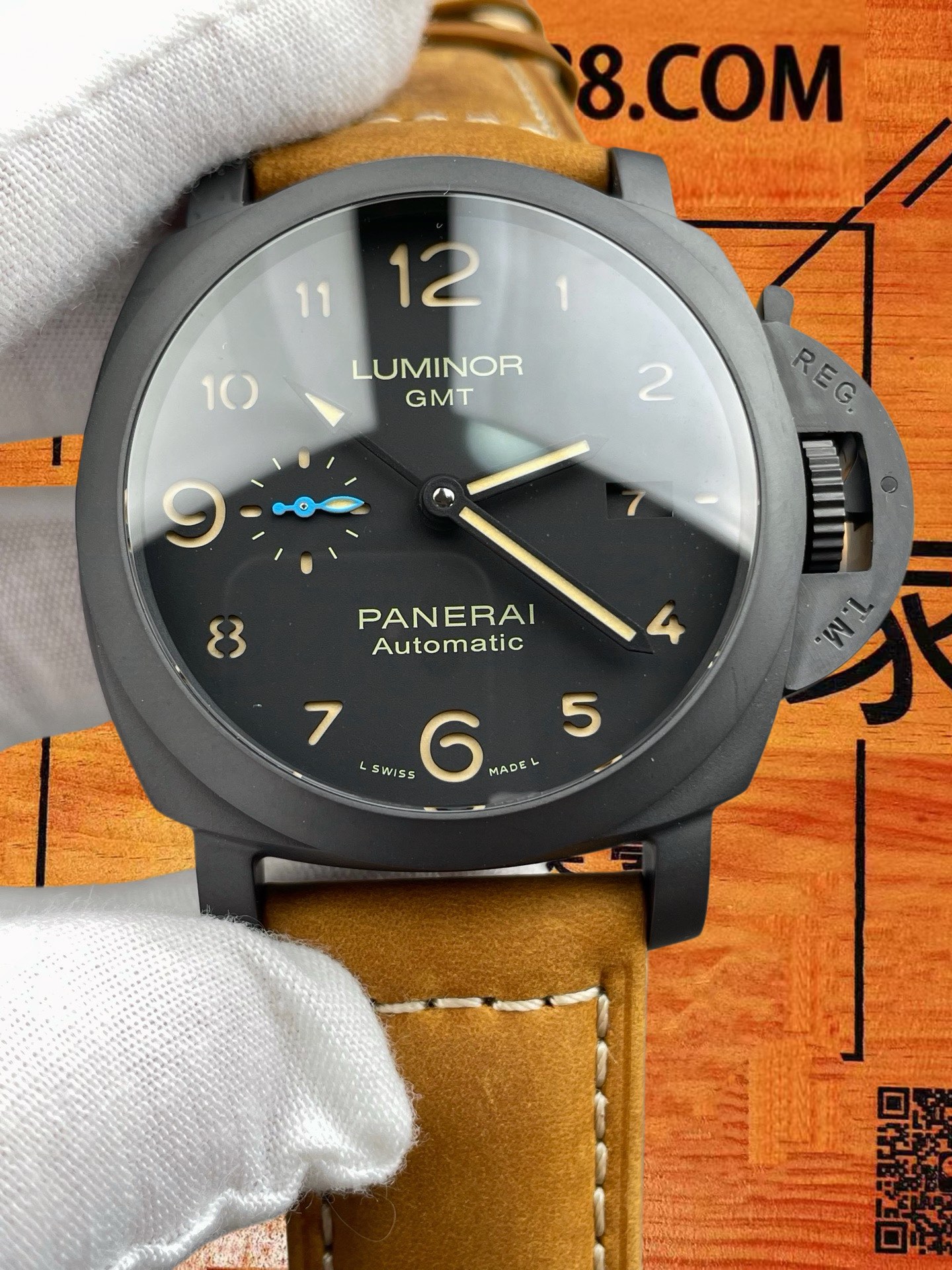 高仿沛納海-Luminor-GMT-PAM1441-黑陶瓷-44mm-P.9010機 實拍 3