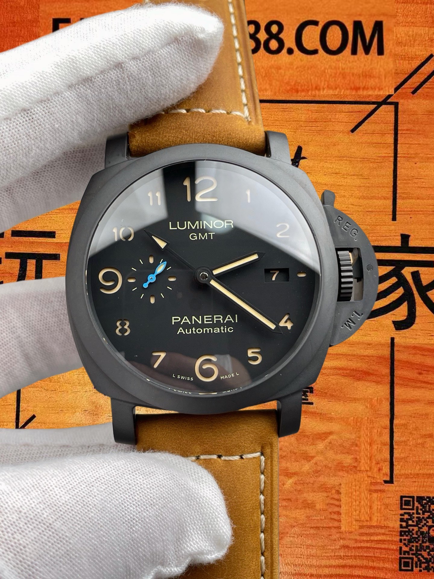 高仿沛納海-Luminor-GMT-PAM1441-黑陶瓷-44mm-P.9010機