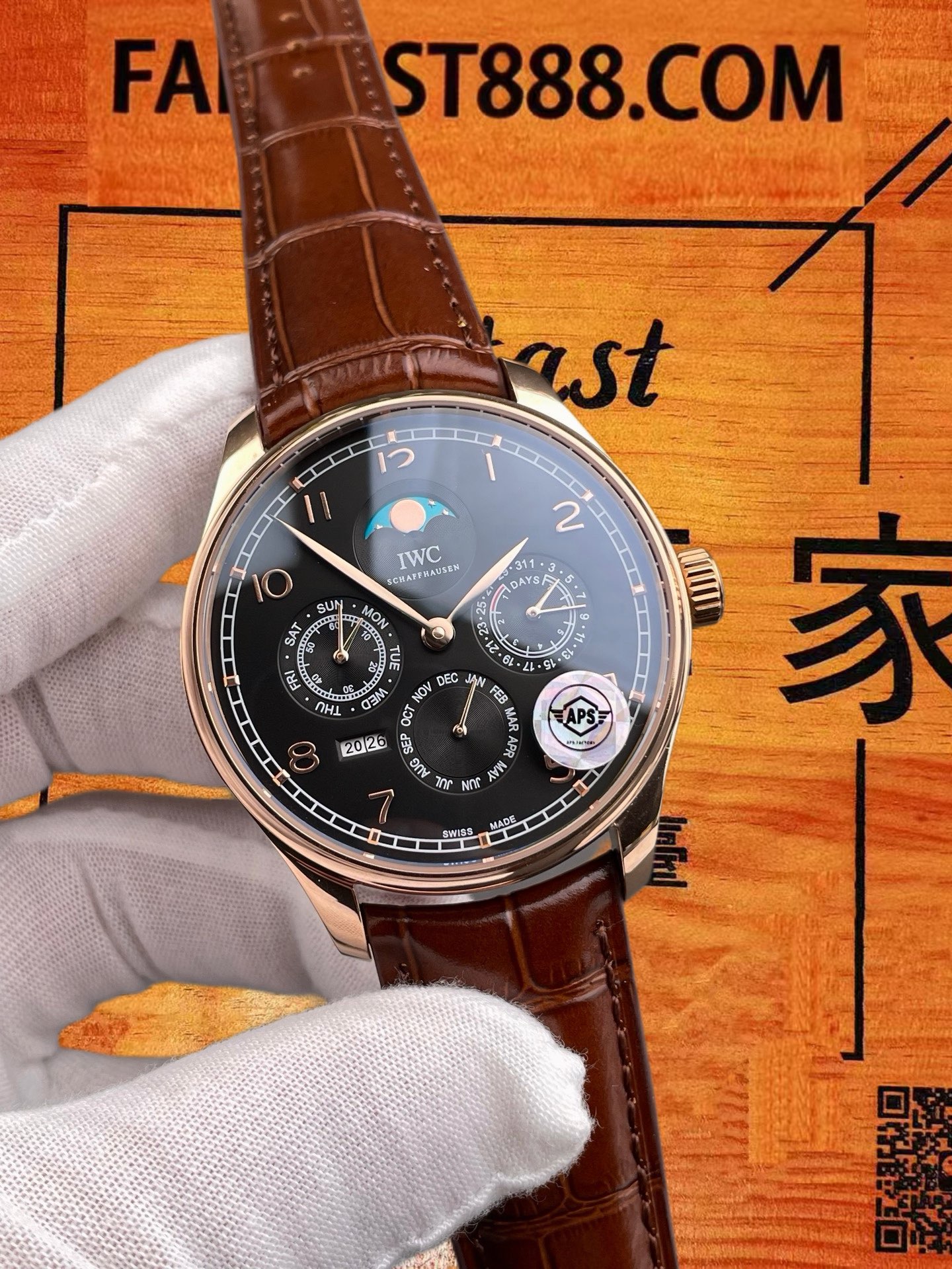 高仿IWC萬國-葡萄牙萬年曆-黑盤玫瑰金-42mm-APS廠 實拍 2