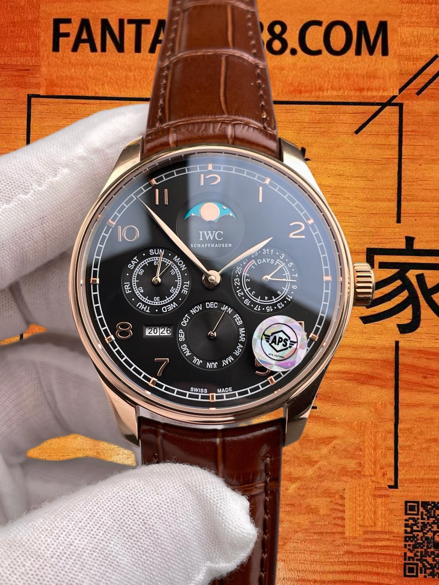 高仿IWC萬國-葡萄牙萬年曆-黑盤玫瑰金-42mm-APS廠 實拍 3