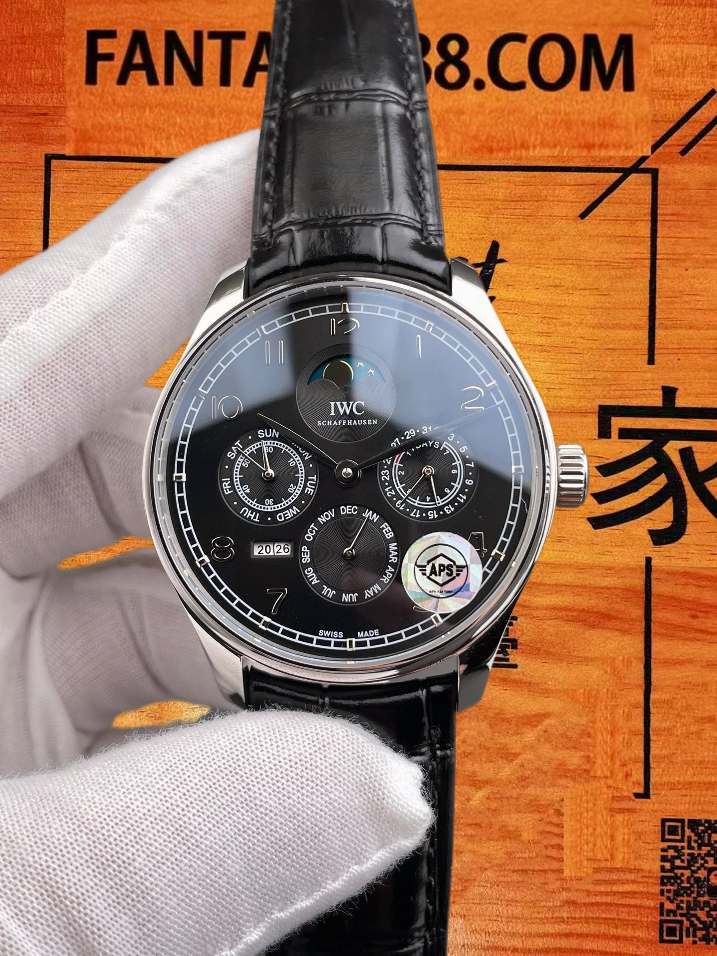 高仿IWC萬國-葡萄牙萬年曆-黑盤鋼殼-42mm-APS廠 實拍 1
