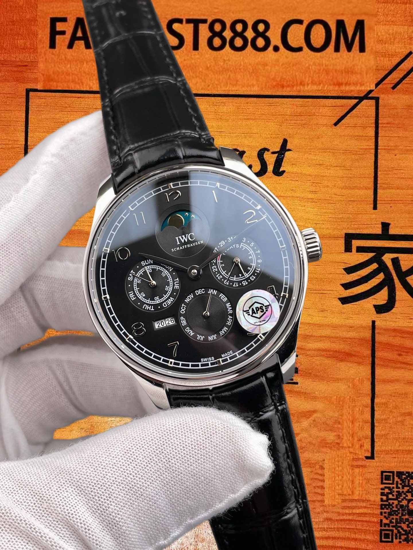 高仿IWC萬國-葡萄牙萬年曆-黑盤鋼殼-42mm-APS廠 實拍 2