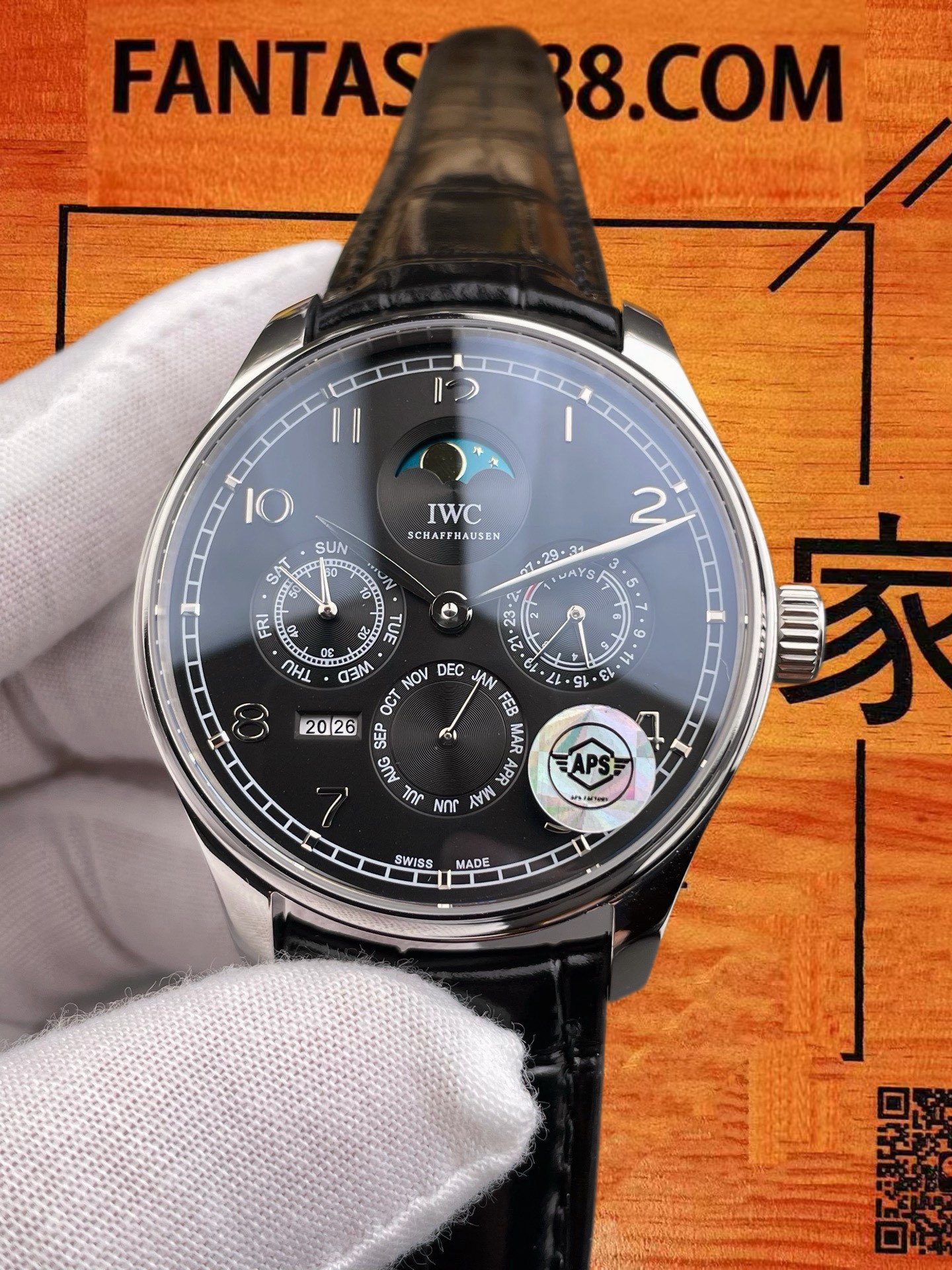 高仿IWC萬國-葡萄牙萬年曆-黑盤鋼殼-42mm-APS廠 實拍 3