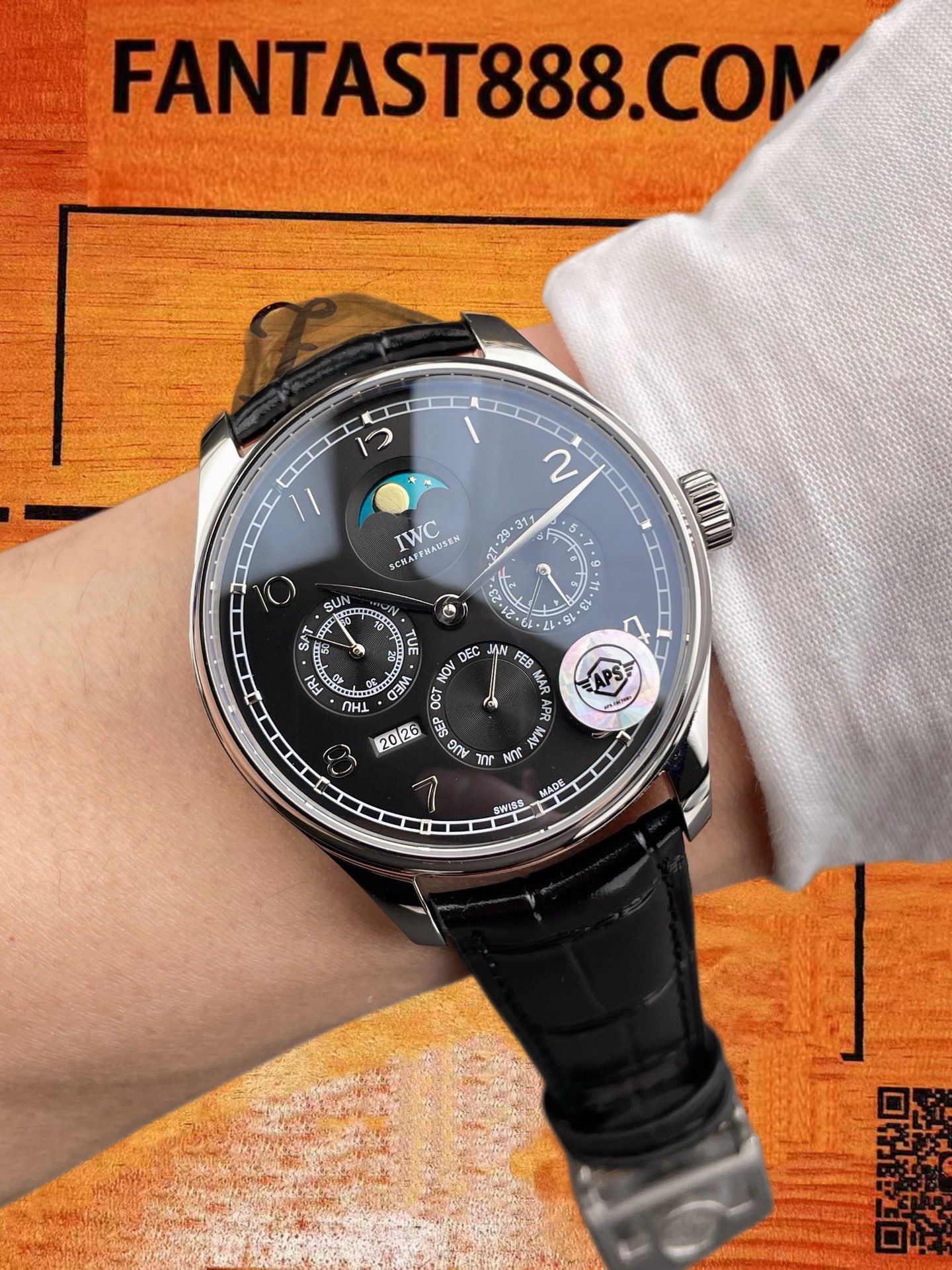 高仿IWC萬國-葡萄牙萬年曆-黑盤鋼殼-42mm-APS廠 實拍 8