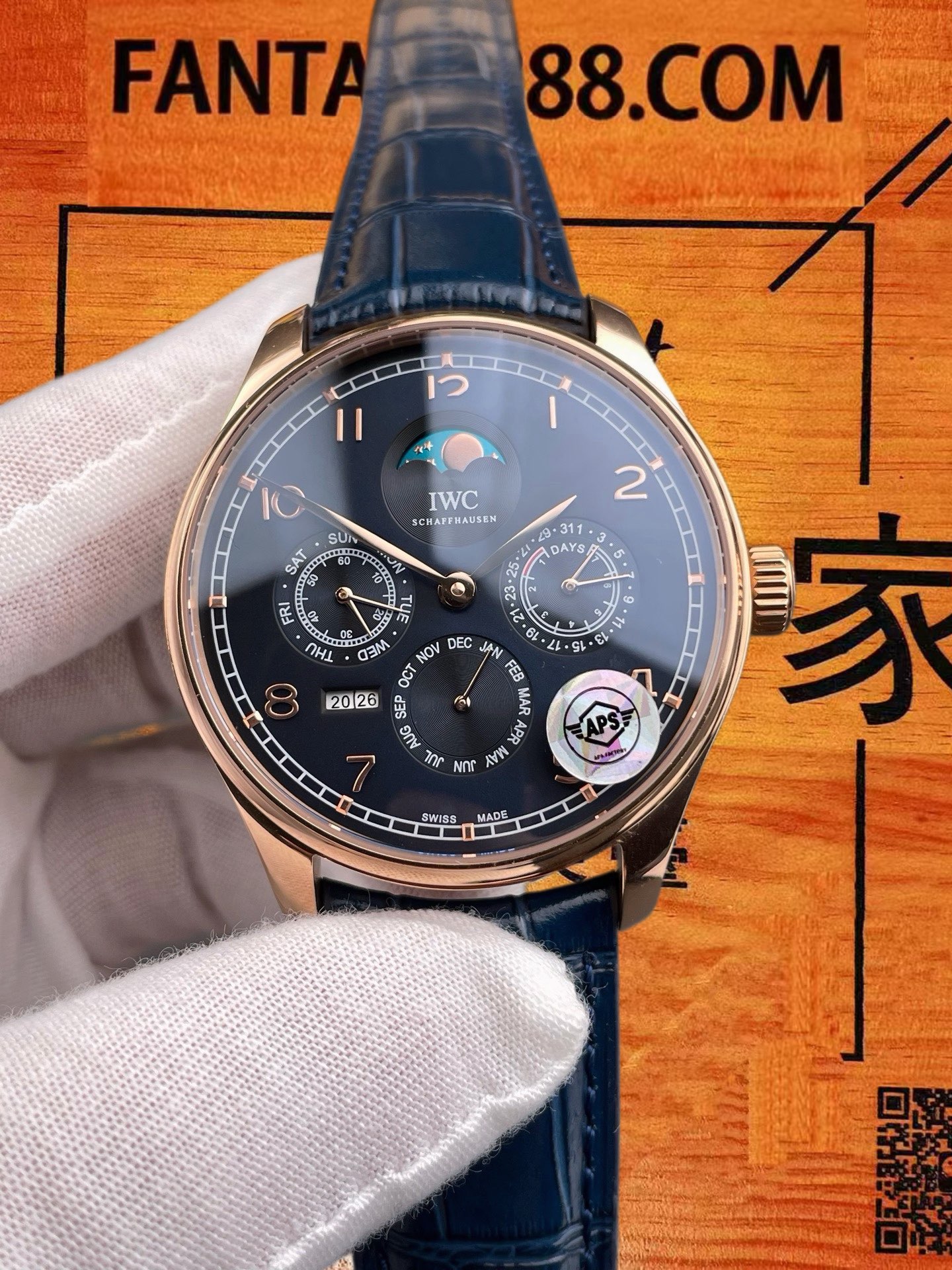 高仿IWC萬國-葡萄牙萬年曆-藍盤玫瑰金-42mm-APS廠 實拍 3
