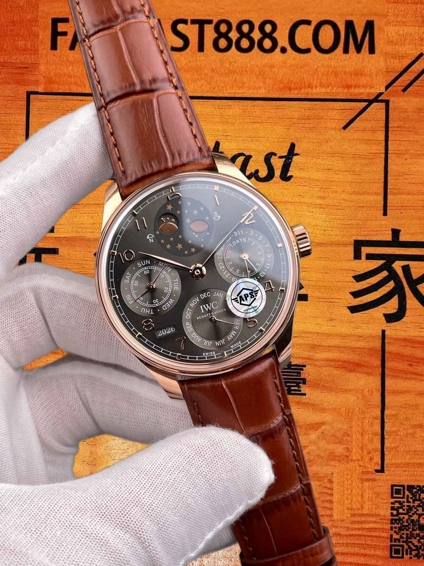 高仿IWC萬國-葡萄牙萬年曆-灰盤玫瑰金-42mm-APS廠 實拍 2