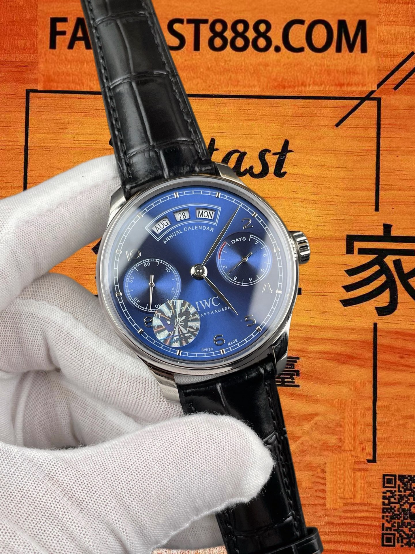 高仿IWC萬國-葡萄牙年曆-藍盤鋼殼-44mm-V7廠-IW503501 實拍 2