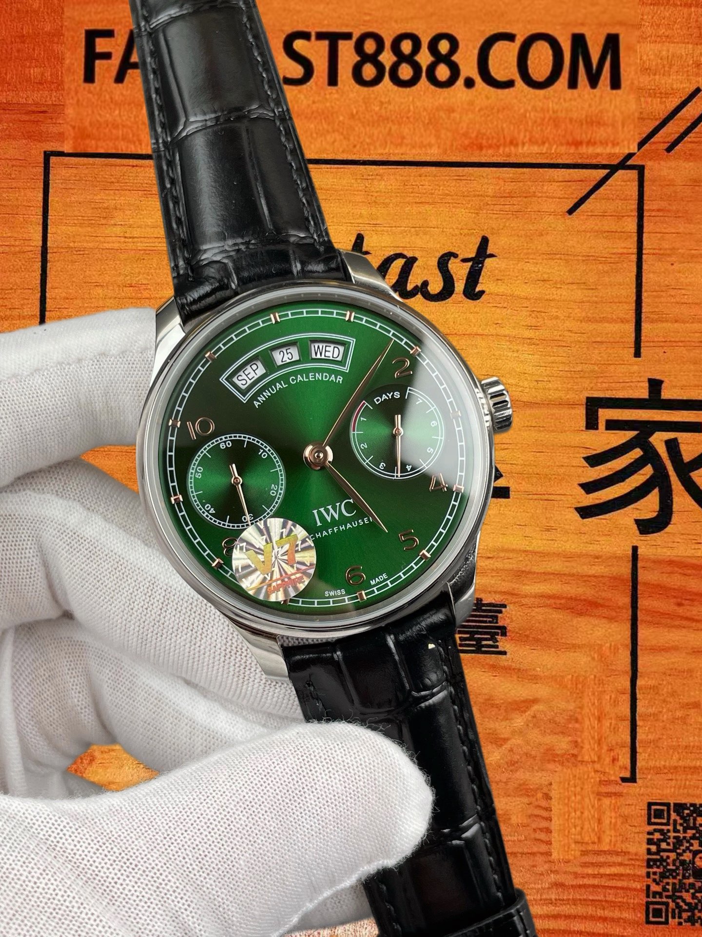 高仿IWC萬國-葡萄牙年曆-綠盤鋼殼-44mm-V7廠-IW503501 實拍 2