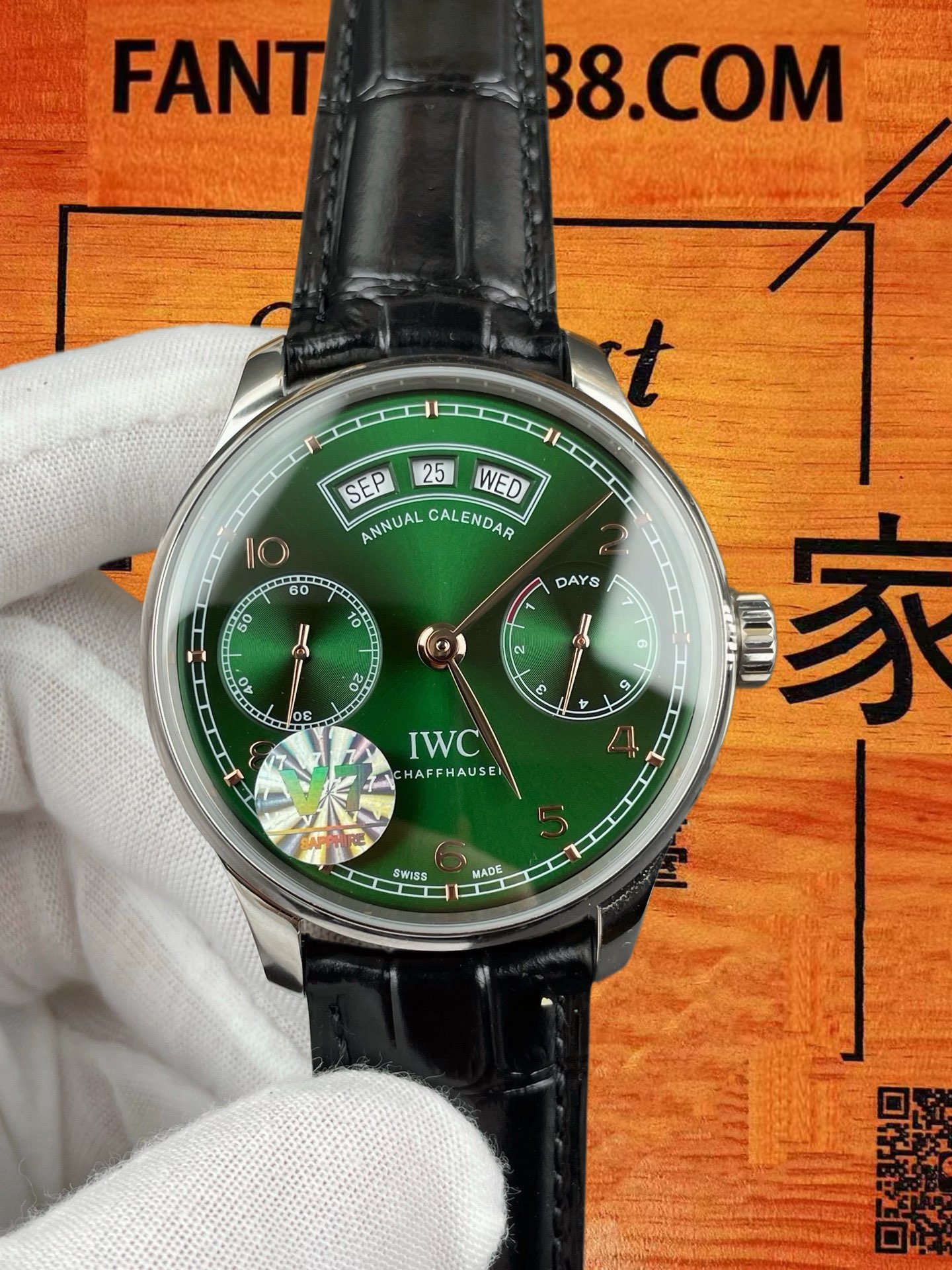 高仿IWC萬國-葡萄牙年曆-綠盤鋼殼-44mm-V7廠-IW503501 實拍 3