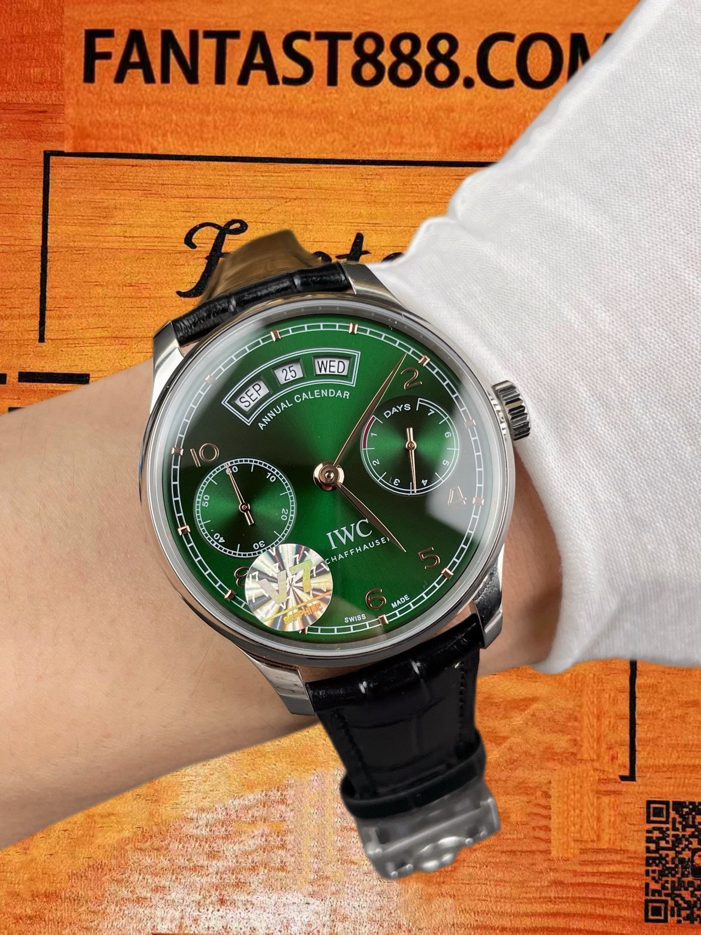 高仿IWC萬國-葡萄牙年曆-綠盤鋼殼-44mm-V7廠-IW503501 實拍 9