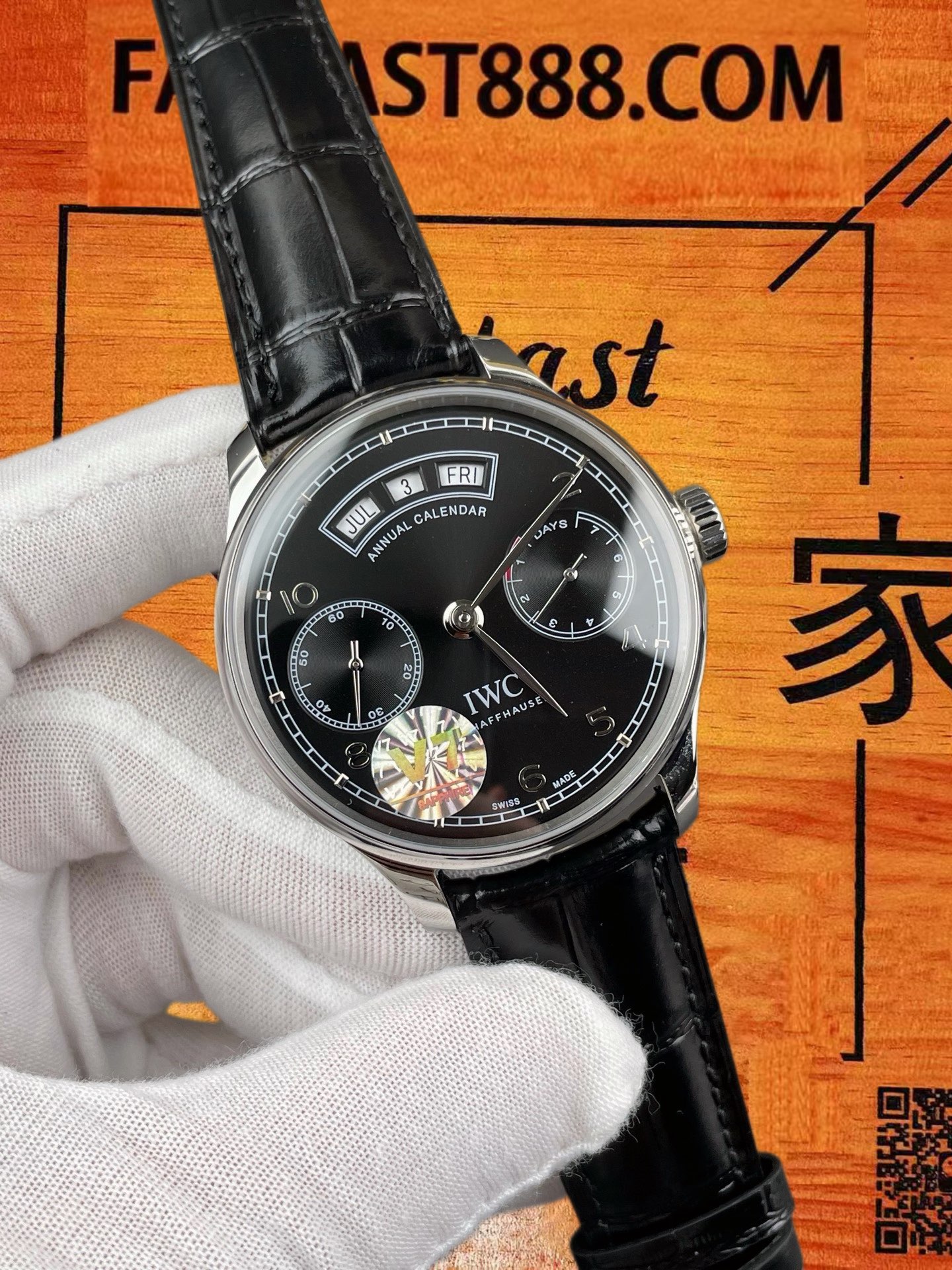 高仿IWC萬國-葡萄牙年曆-黑盤鋼殼-44mm-V7廠-IW503501 實拍 2