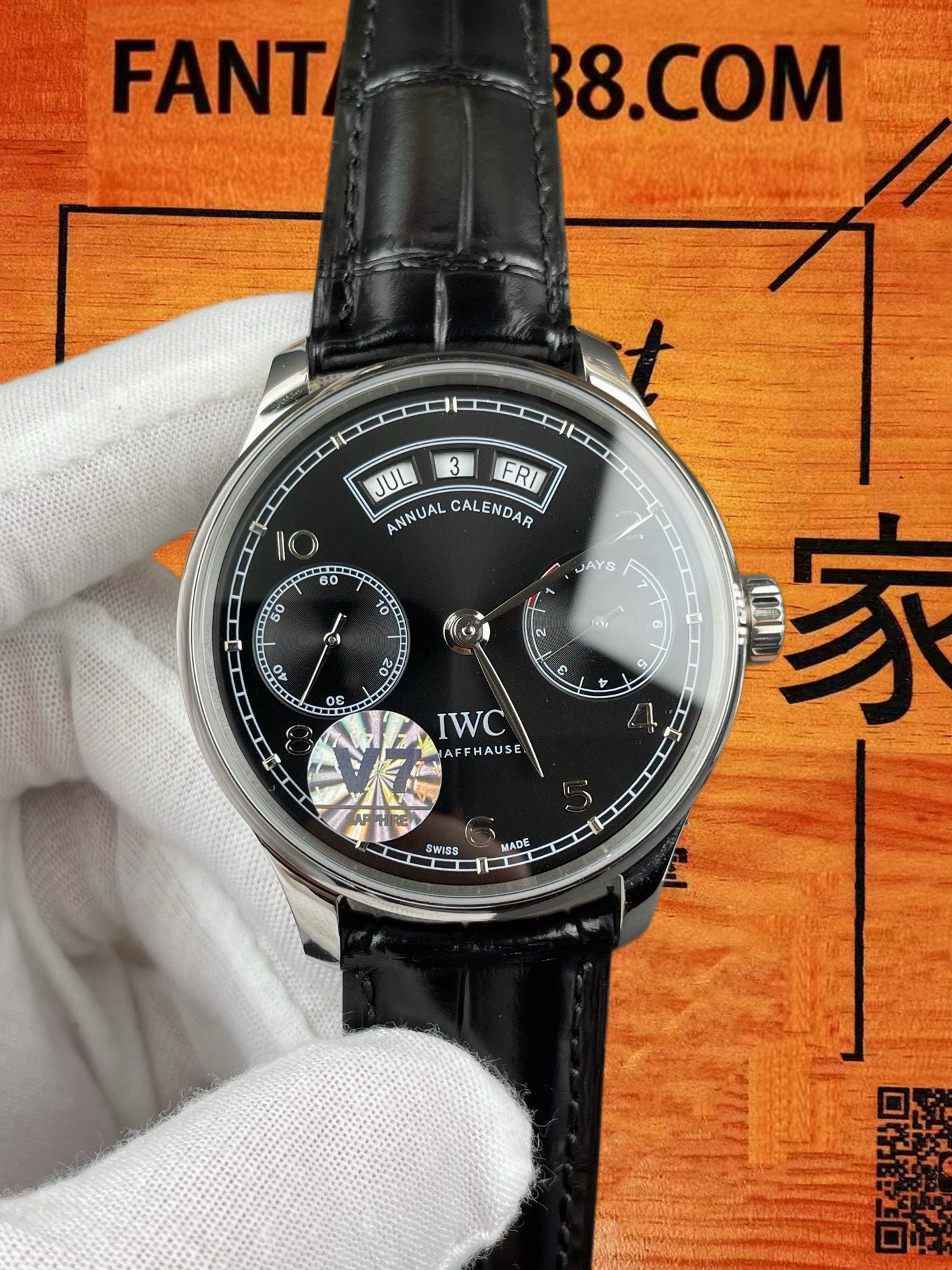 高仿IWC萬國-葡萄牙年曆-黑盤鋼殼-44mm-V7廠-IW503501 實拍 3