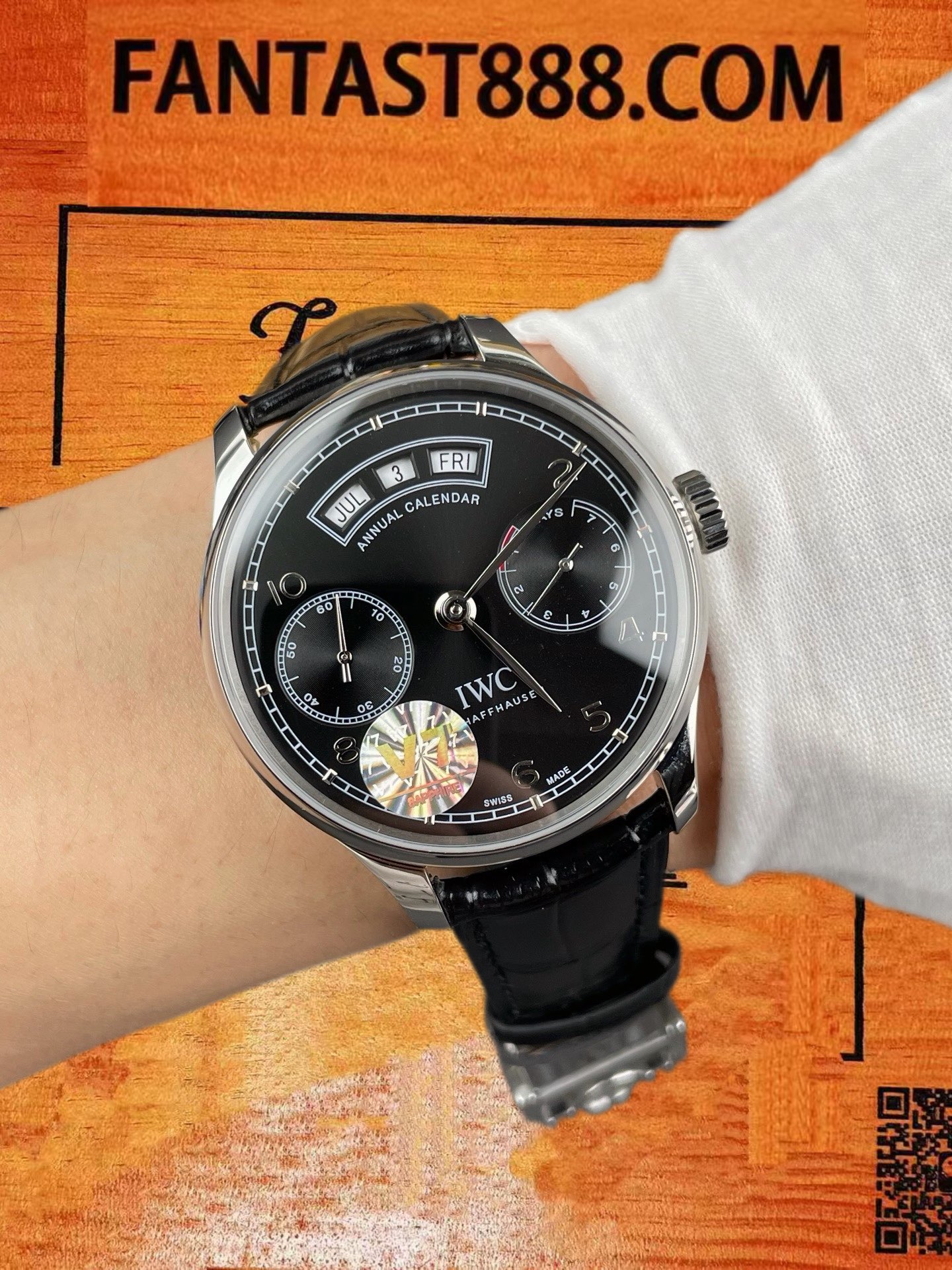 高仿IWC萬國-葡萄牙年曆-黑盤鋼殼-44mm-V7廠-IW503501 實拍 9