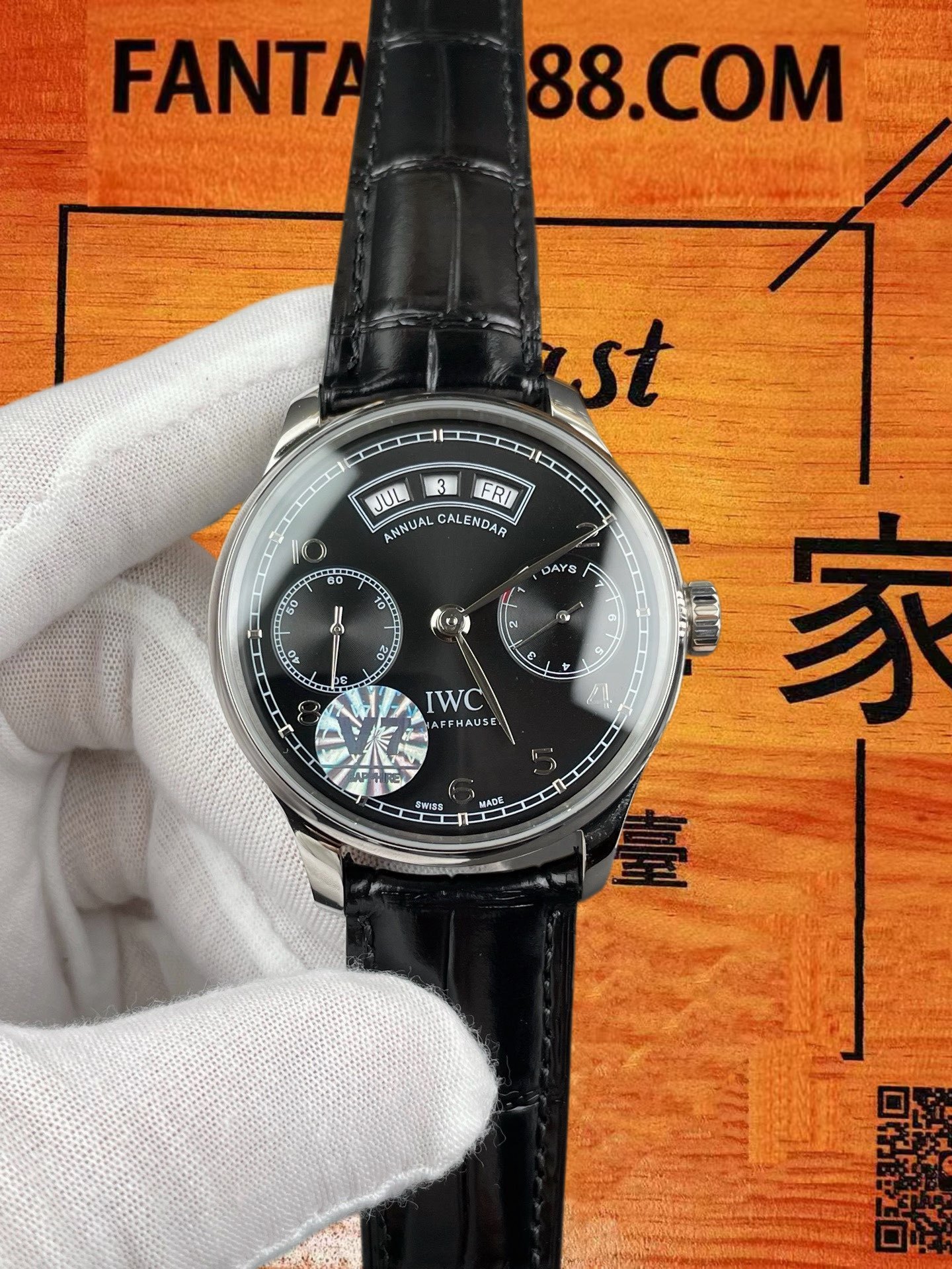 高仿IWC萬國-葡萄牙年曆-黑盤鋼殼-44mm-V7廠-IW503501