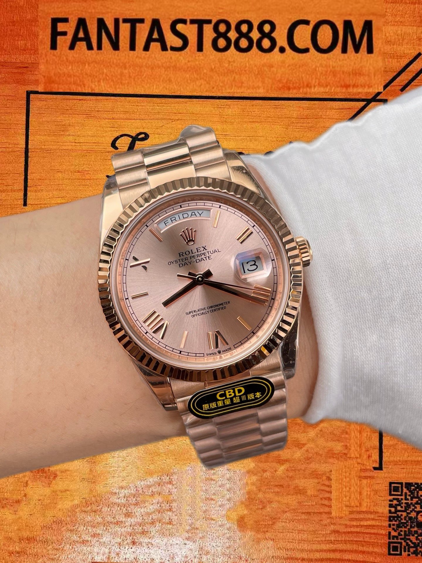 高仿勞力士-Day-Date 36mm-玫瑰金香檳金羅馬字-3255機-配重208G-CBD廠 實拍 9
