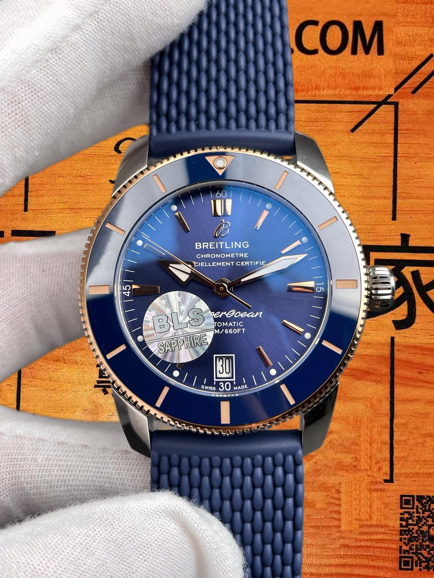 高仿BLS廠百年靈-超級海洋文化-間玫金藍盤-42mm-2824機芯 實拍 2