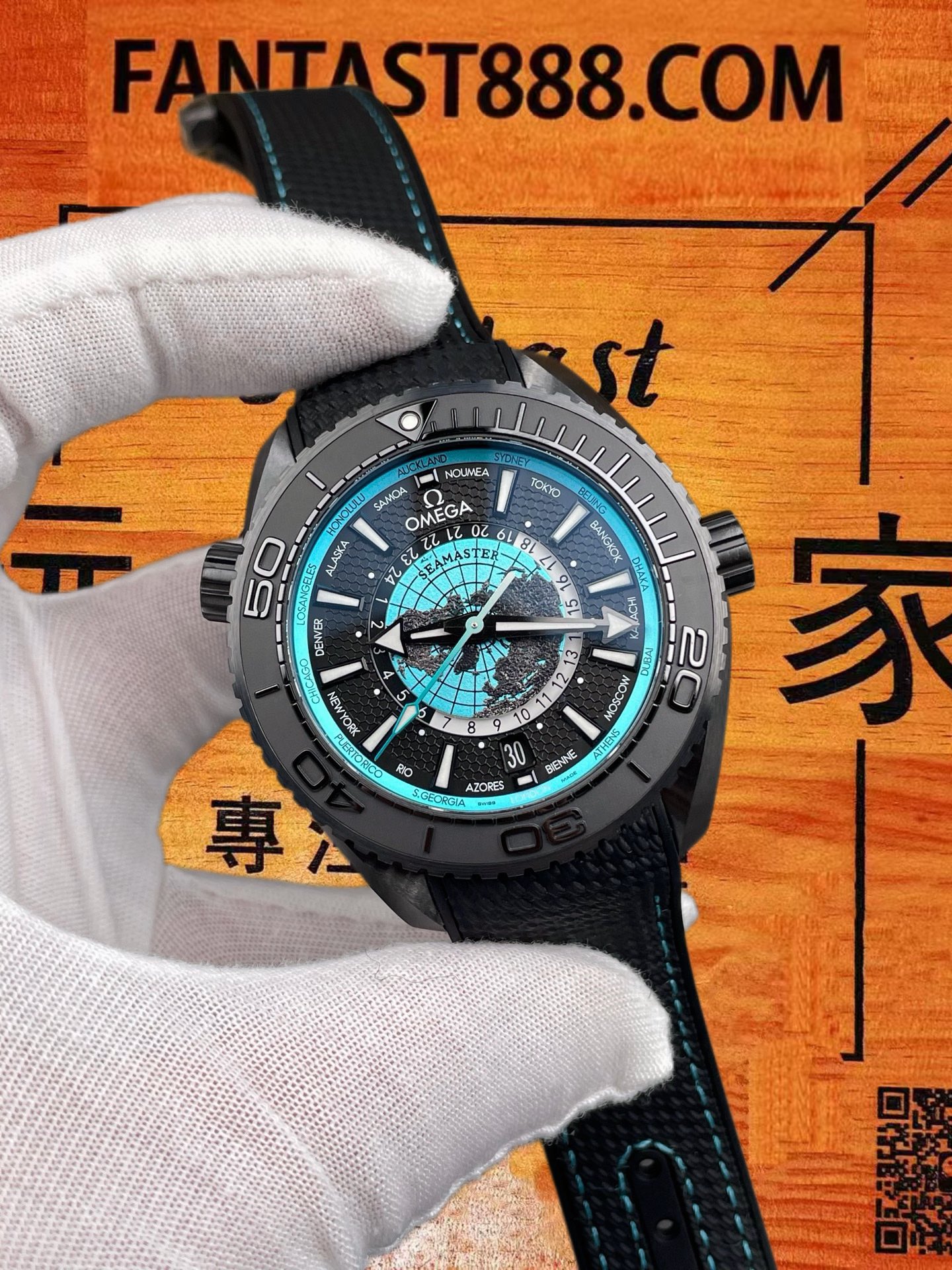 高仿歐米茄-海馬600米Planet Ocean-GMT世界時黑武士-45.5mm-8938機芯-VS廠 實拍 2