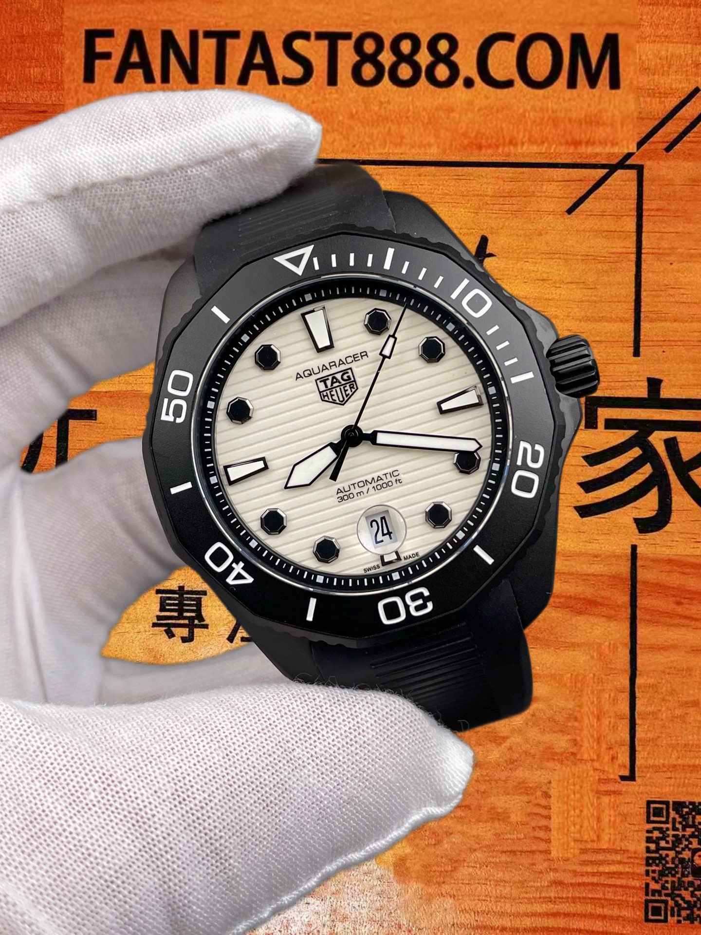 高仿原單泰格豪雅-Aquaracer競潛-黑陶瓷白盤-43mm-SW200機芯 實拍 2