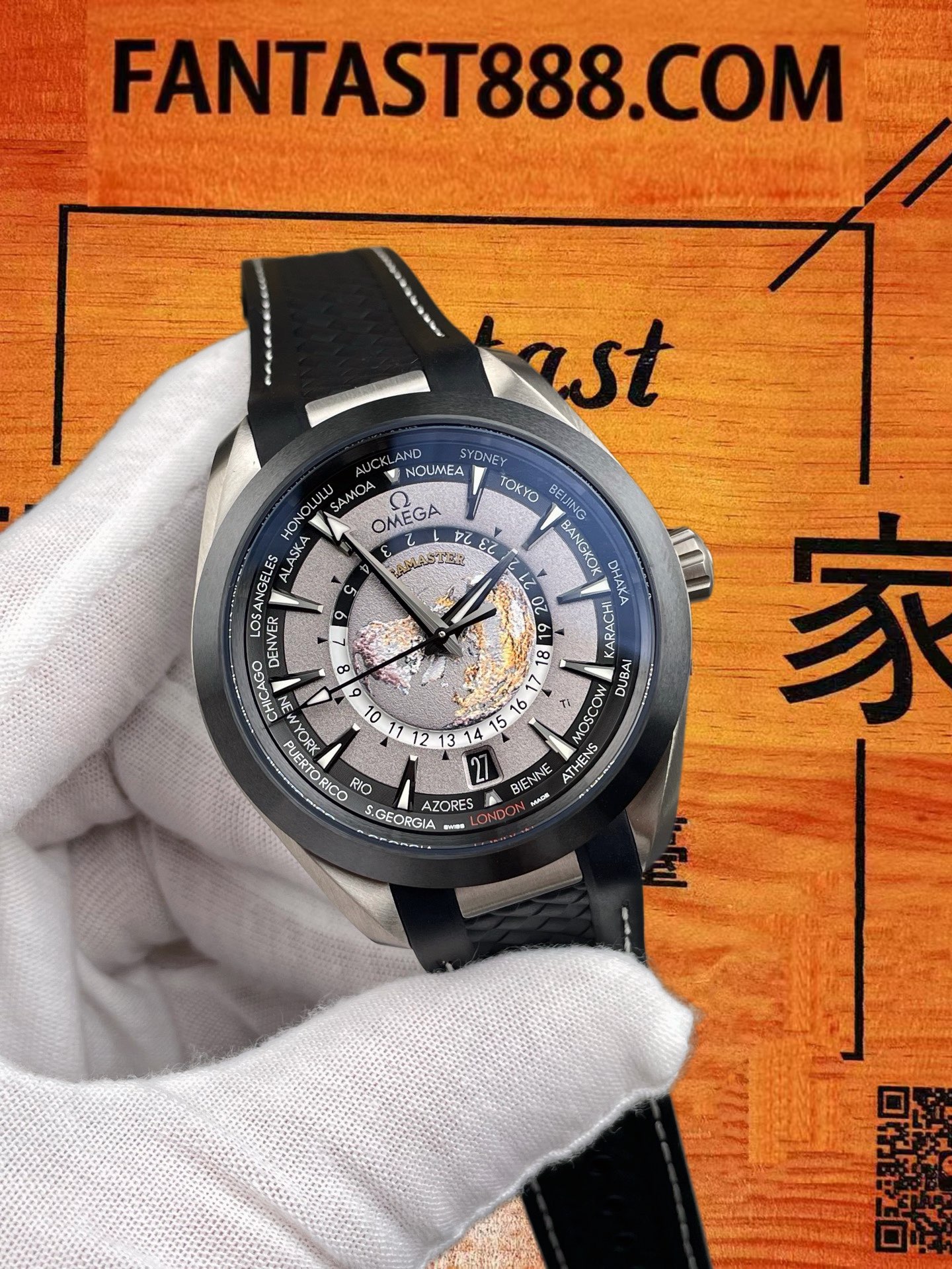 高仿VS廠歐米茄海馬150世界時黑鈦43mm/8938機/正品公價¥76000 實拍 2