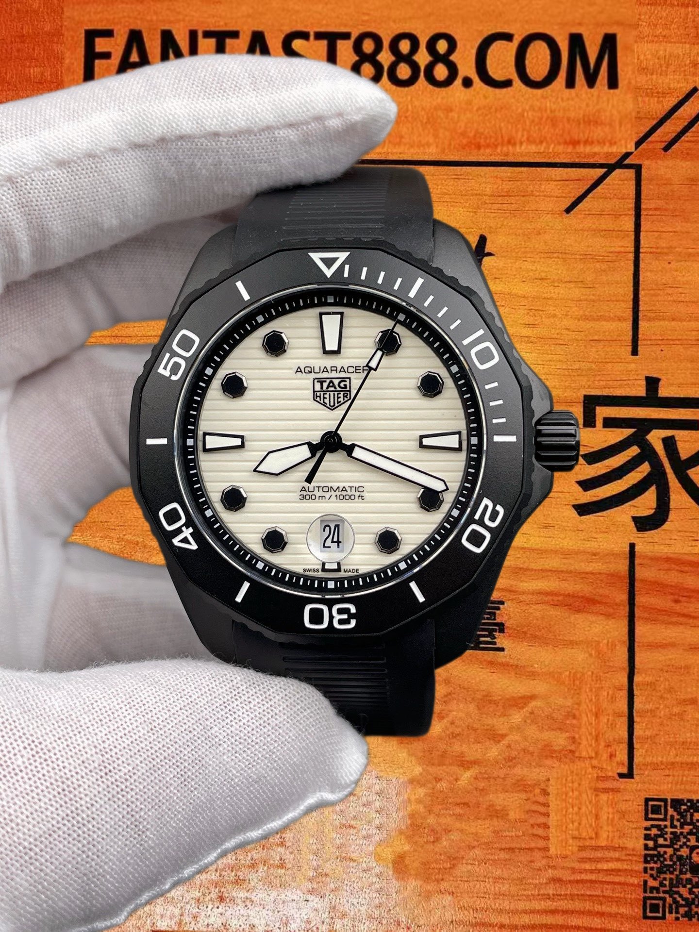 高仿原單泰格豪雅-Aquaracer競潛-黑陶瓷白盤-43mm-SW200機芯