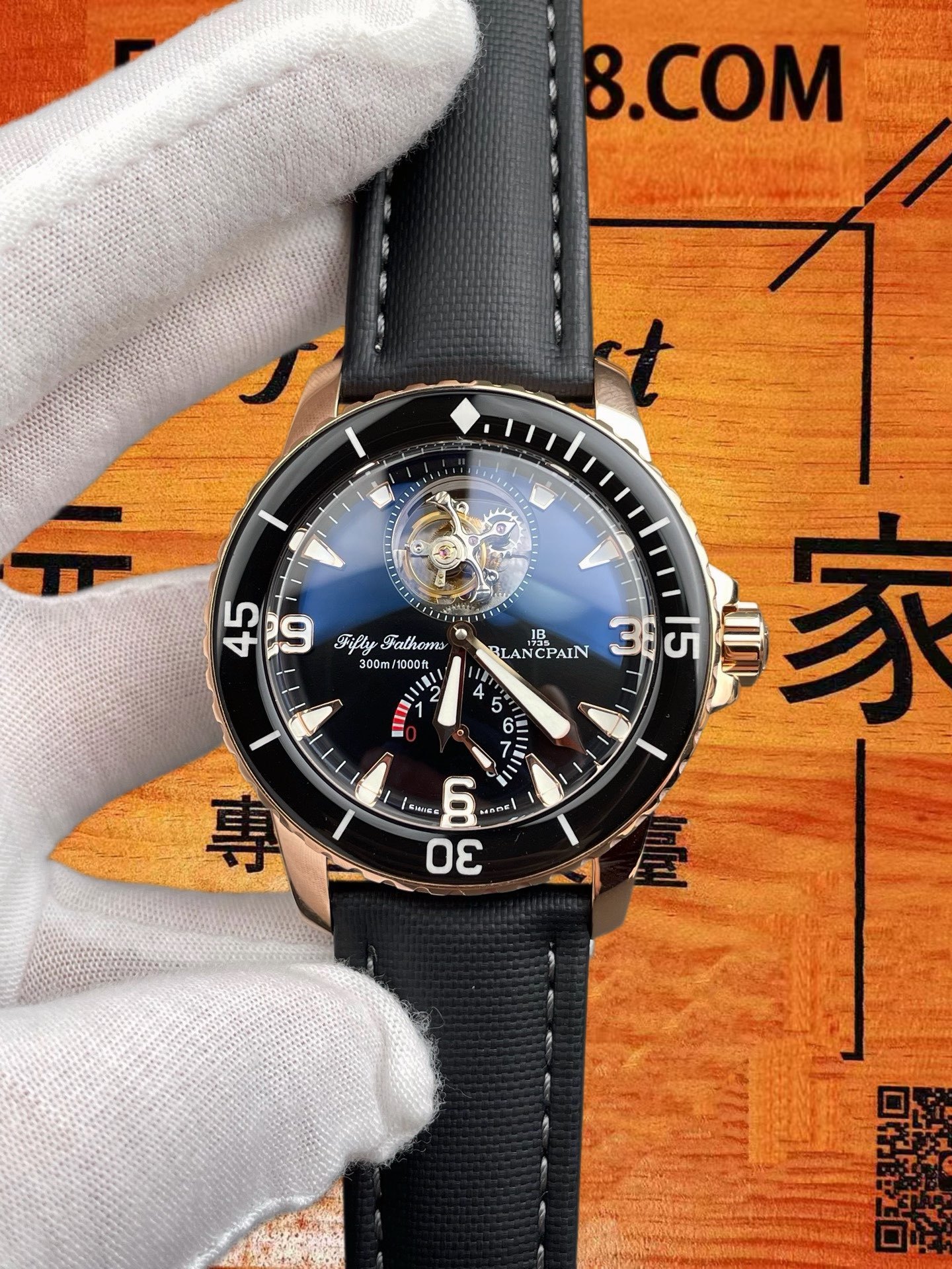 高仿YS廠寶珀50噚陀飛輪8日動力玫瑰金45mm/正品公價約¥150000