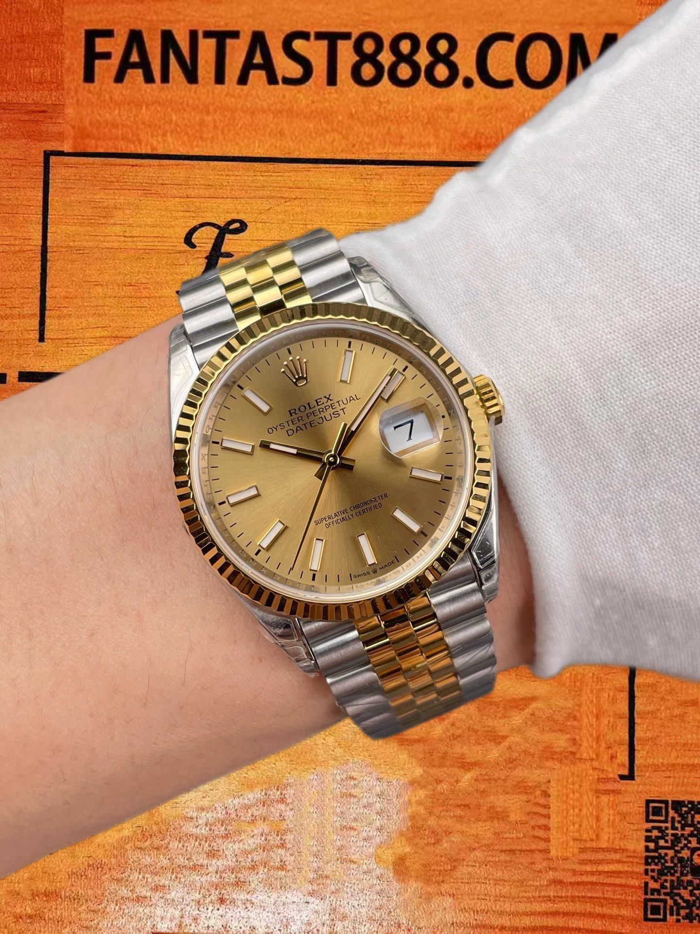 高仿VS廠勞力士Datejust 36日誌間金香檳金盤條釘/VS自研3235機芯70小時動儲/正品公價¥75000 實拍 9