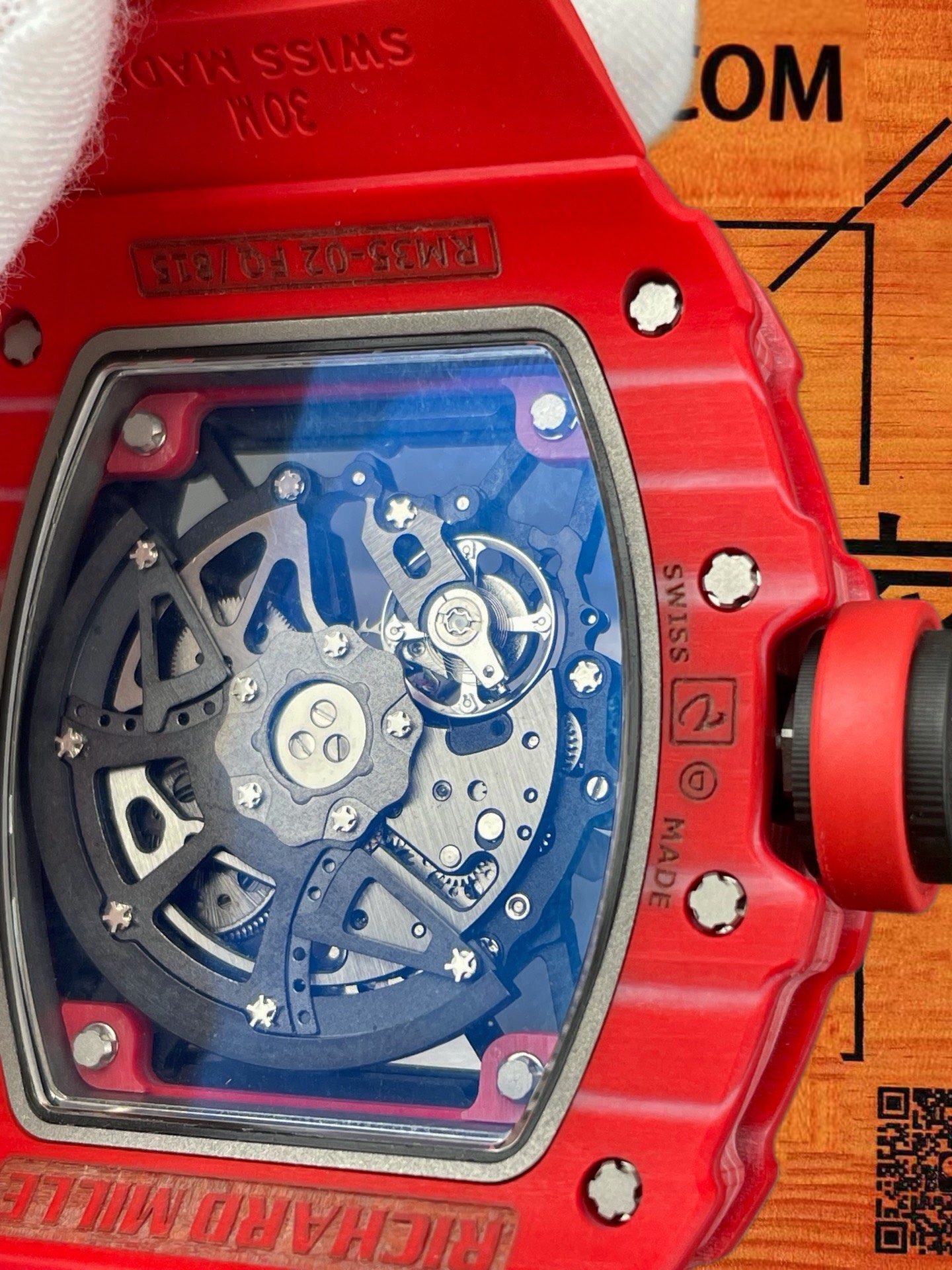 高仿米勒工作室改裝理查德米勒Richard Mille RM 35-02 RAFA納達爾紅色石英纖維TPT/42.7mm桶形改製無卡度機芯/正品公價¥3500000 實拍 10