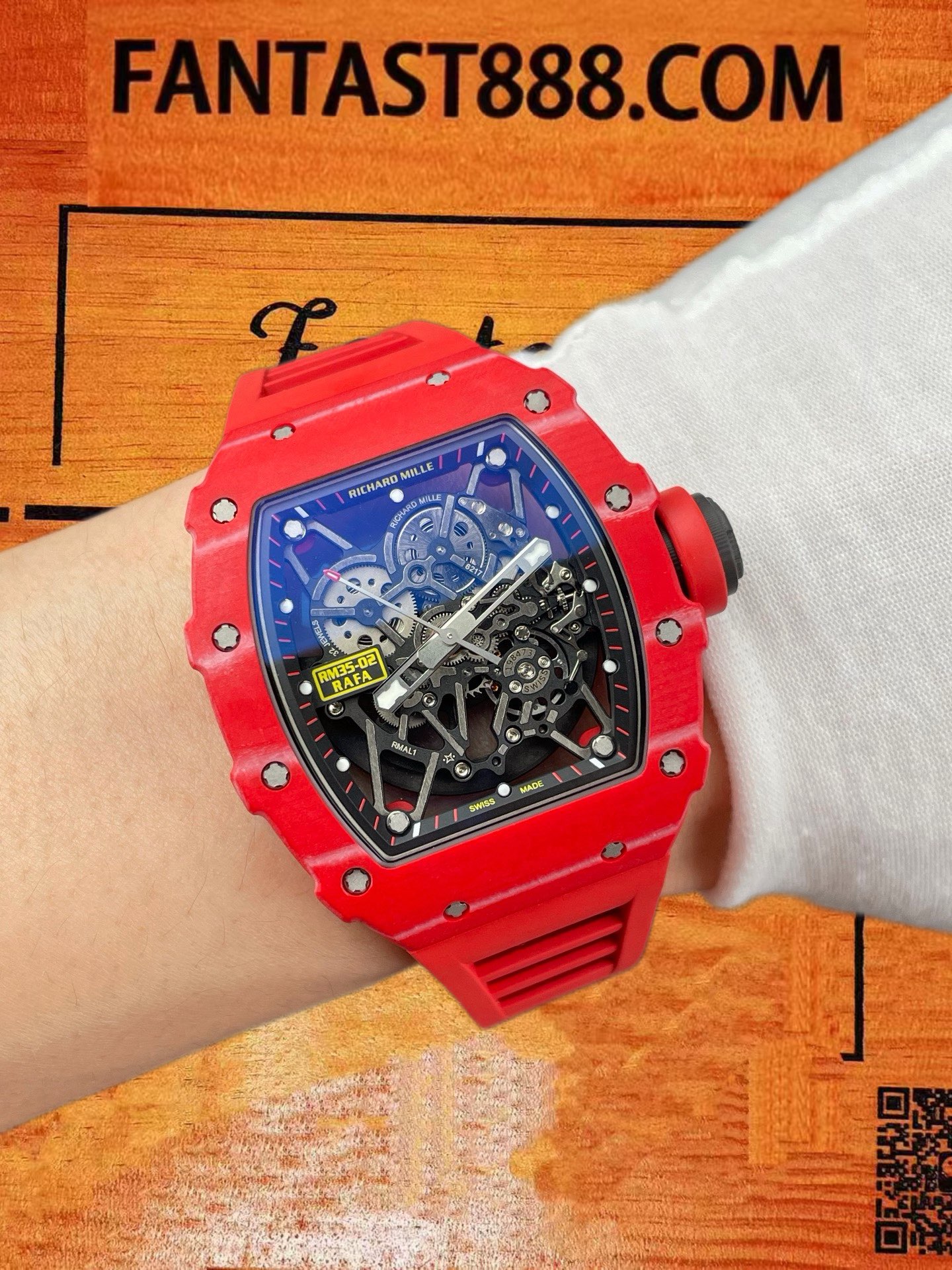 高仿米勒工作室改裝理查德米勒Richard Mille RM 35-02 RAFA納達爾紅色石英纖維TPT/42.7mm桶形改製無卡度機芯/正品公價¥3500000 實拍 9