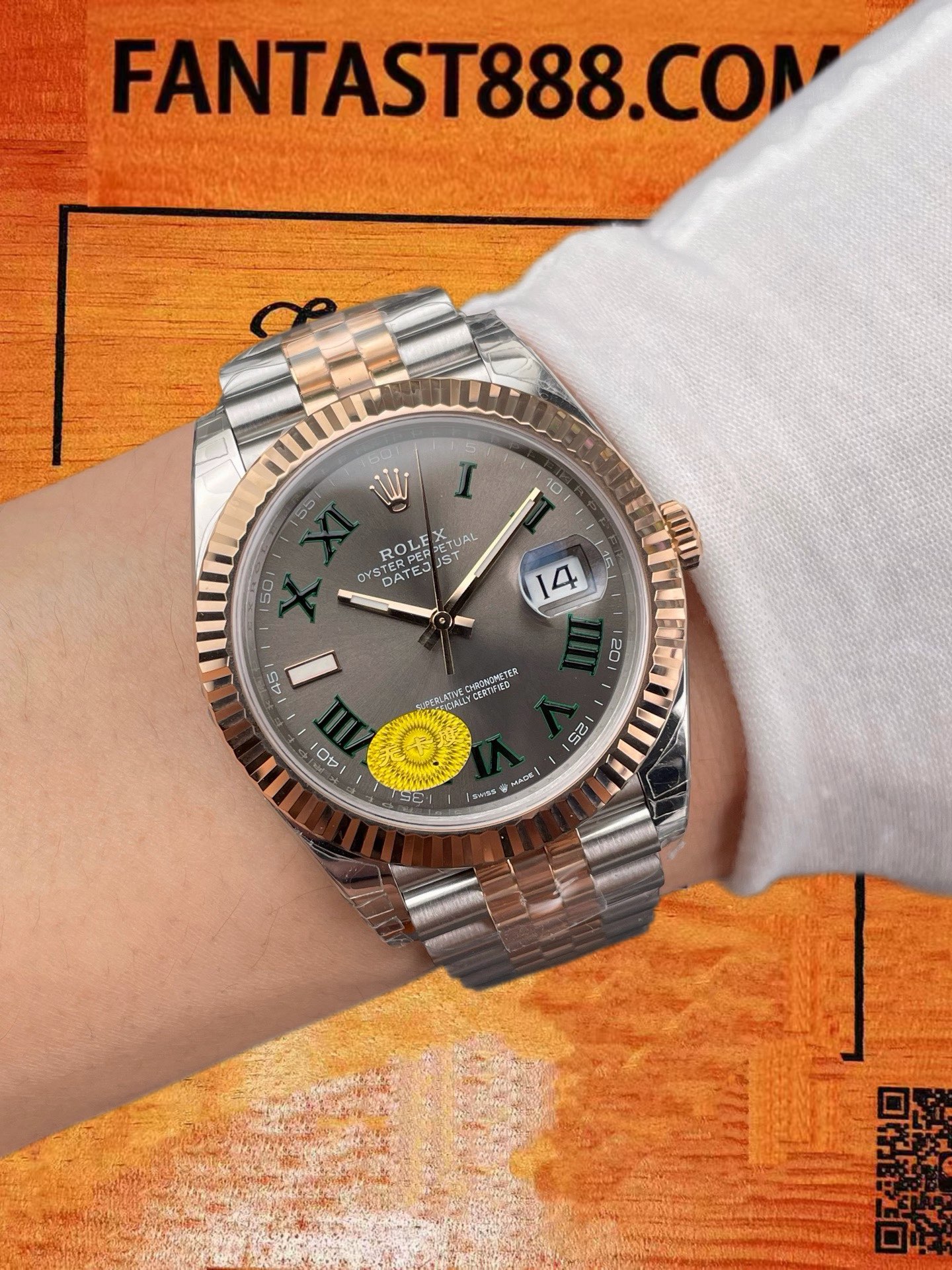高仿VS廠勞力士Datejust 41日誌間玫金水泥灰盤綠羅馬字/VS自研3235機芯70小時動儲配重146G/正品公價¥82000 實拍 9