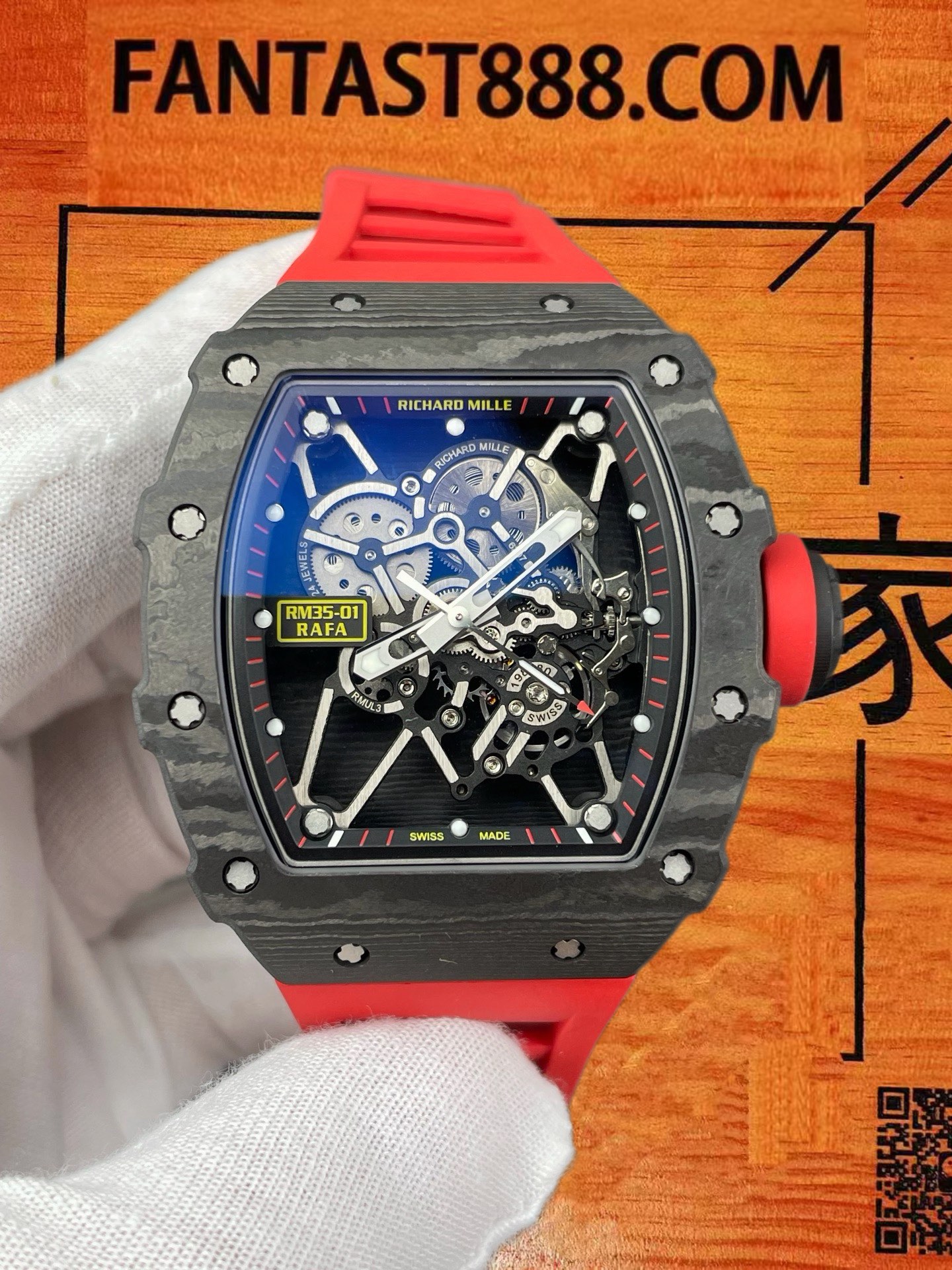 高仿米勒工作室改裝理查德米勒Richard Mille RM 35-01 RAFA納達爾黑色碳纖維TPT/42.7mm桶形改製無卡度機芯/正品公價¥2800000 實拍 3