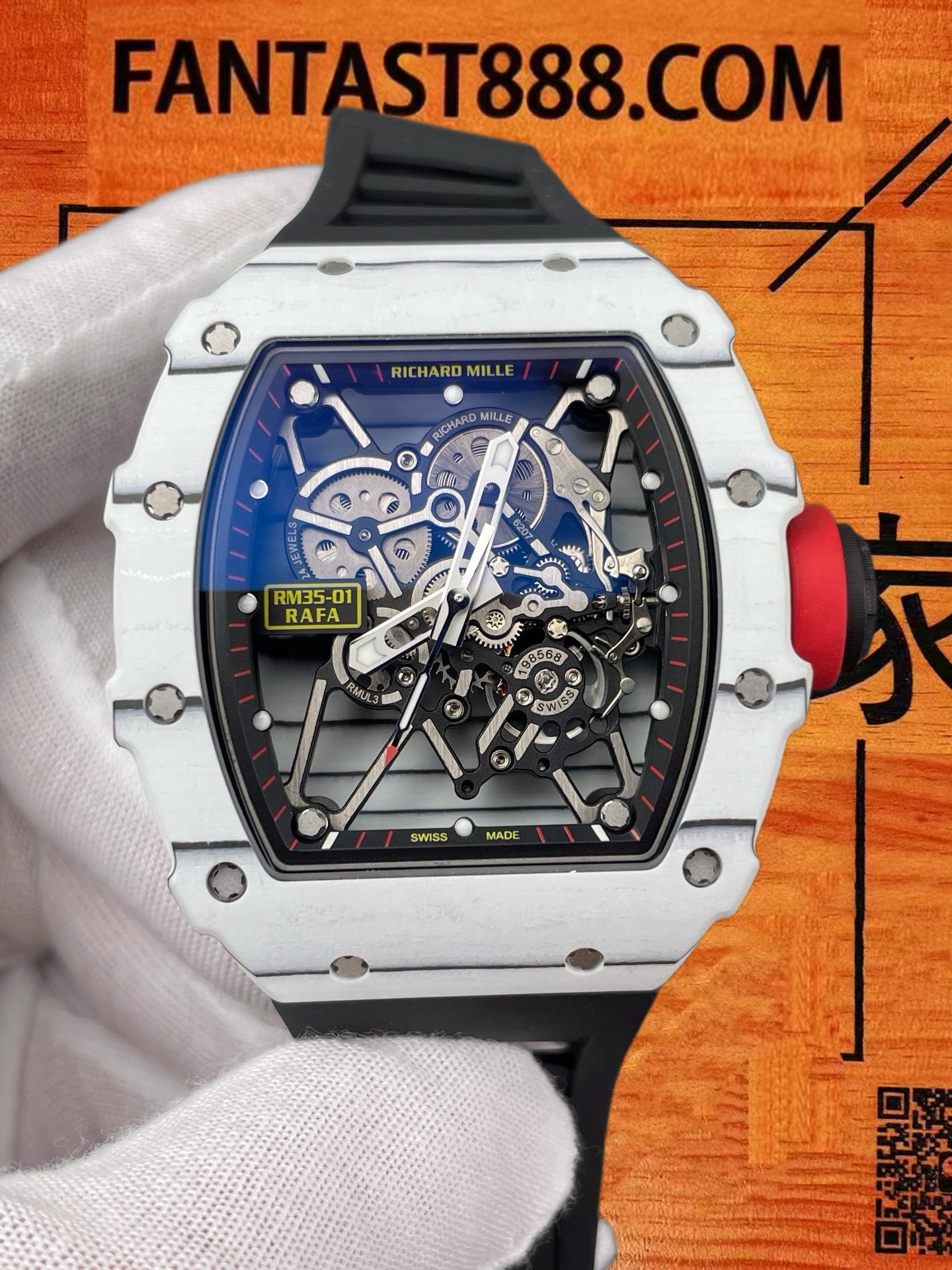 高仿米勒工作室改裝理查德米勒Richard Mille RM 35-01 RAFA納達爾白色石英纖維TPT/42.7mm桶形改製無卡度機芯/正品公價¥2800000 實拍 3