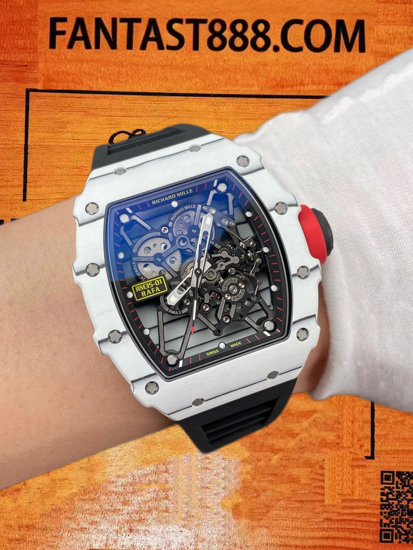 高仿米勒工作室改裝理查德米勒Richard Mille RM 35-01 RAFA納達爾白色石英纖維TPT/42.7mm桶形改製無卡度機芯/正品公價¥2800000 實拍 8