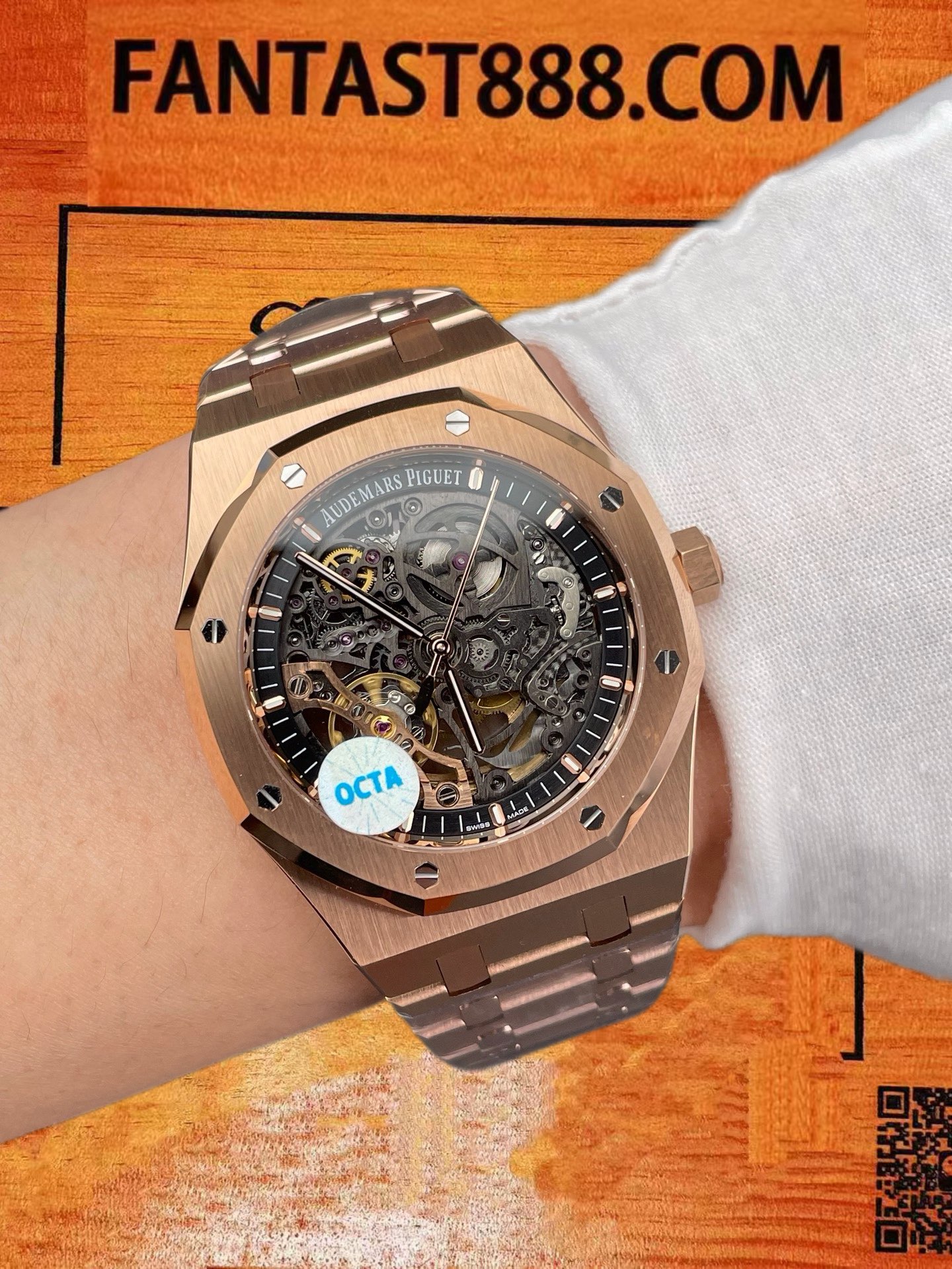 高仿OCTA廠愛彼Audemars Piguet皇家橡樹Royal Oak 15407ST鏤空41mm 18K玫瑰金八角殼/改製3132機芯+砝碼擺輪/正品公價¥800000 實拍 9