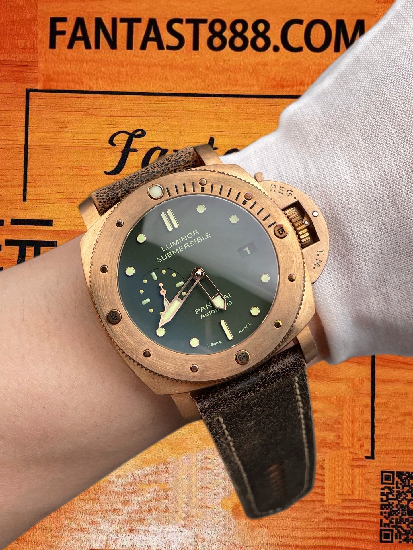 高仿VS廠沛納海Panerai Luminor Submersible PAM 382青銅潛航者47mm墨綠盤/VS P.9000復刻機芯72小時動儲300米防水/正品公價¥95000 實拍 9